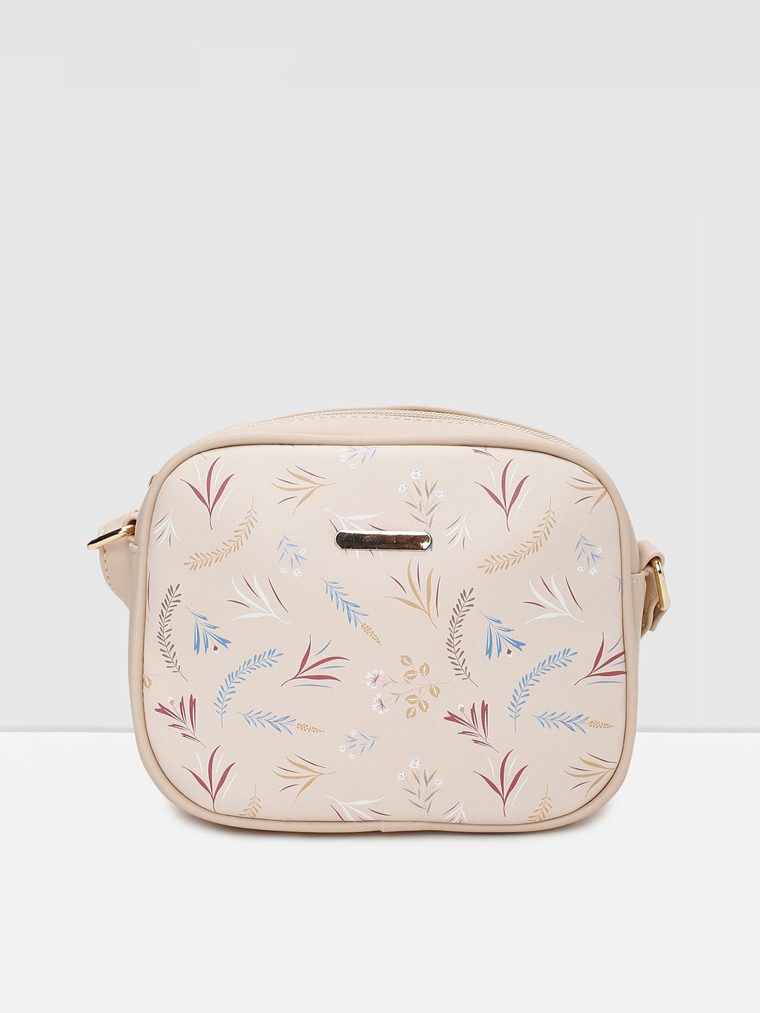

max Floral Printed PU Structured Sling Bag, Off white