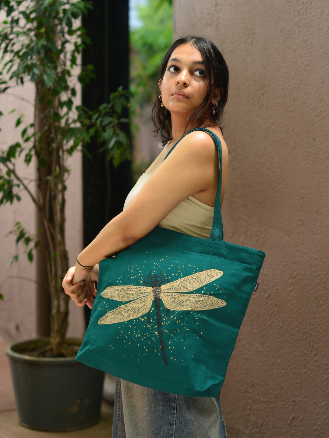 

EcoRight Graphic Printed Oversized Shopper Cotton Tote Bag, Green