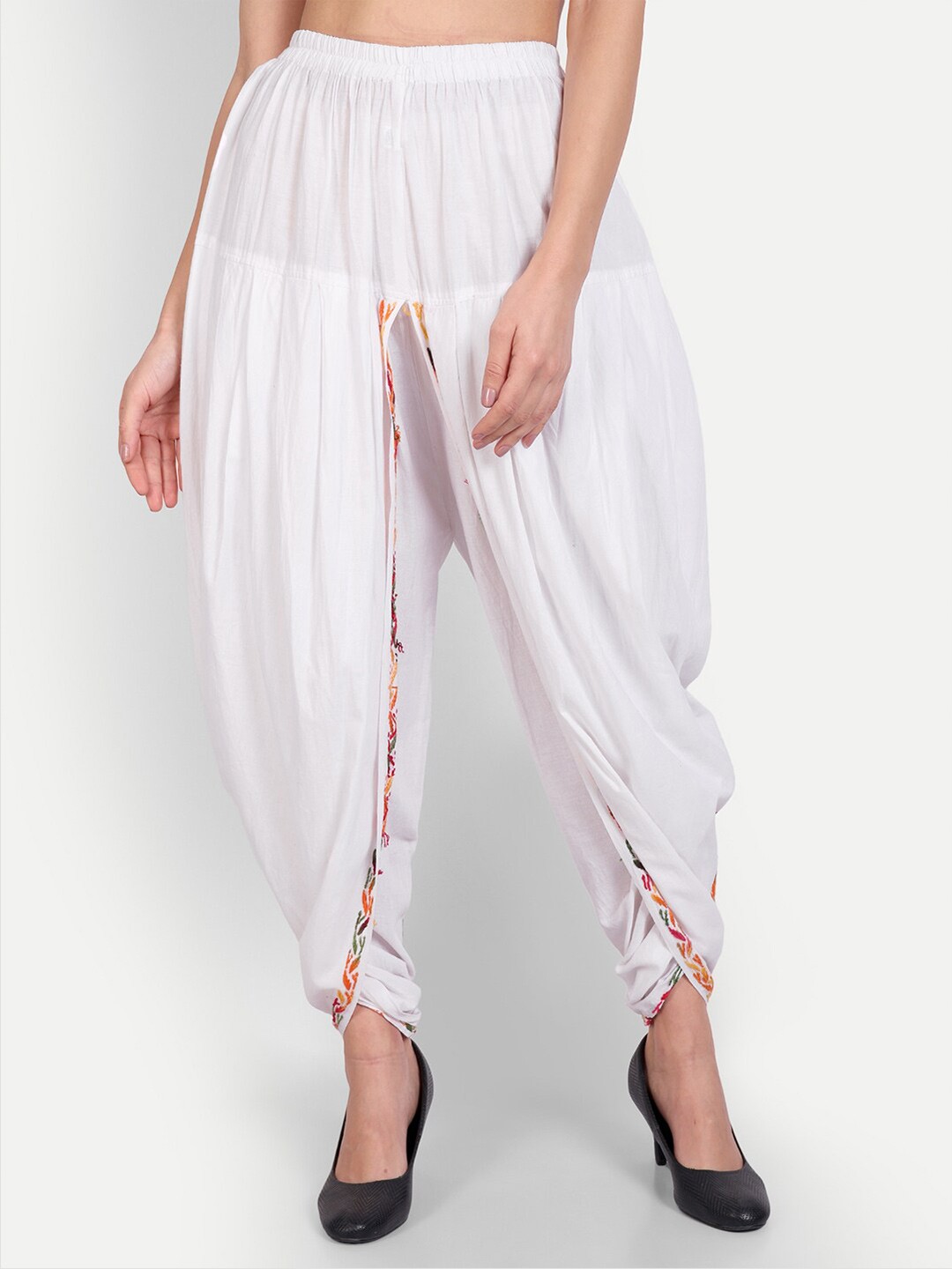 

Indiankala4u Women Ethnic Motifs Embroidered Chikankari Cotton Dhoti Pants, White