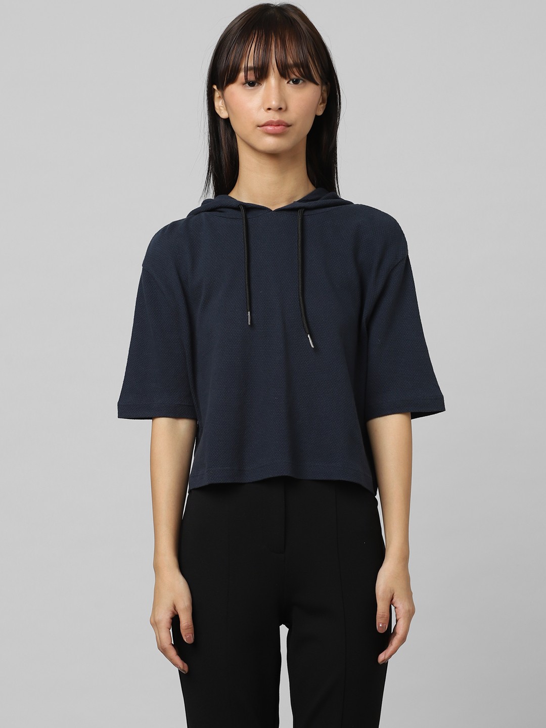 

ONLY Women Hooded Loose Cotton T-shirt, Navy blue