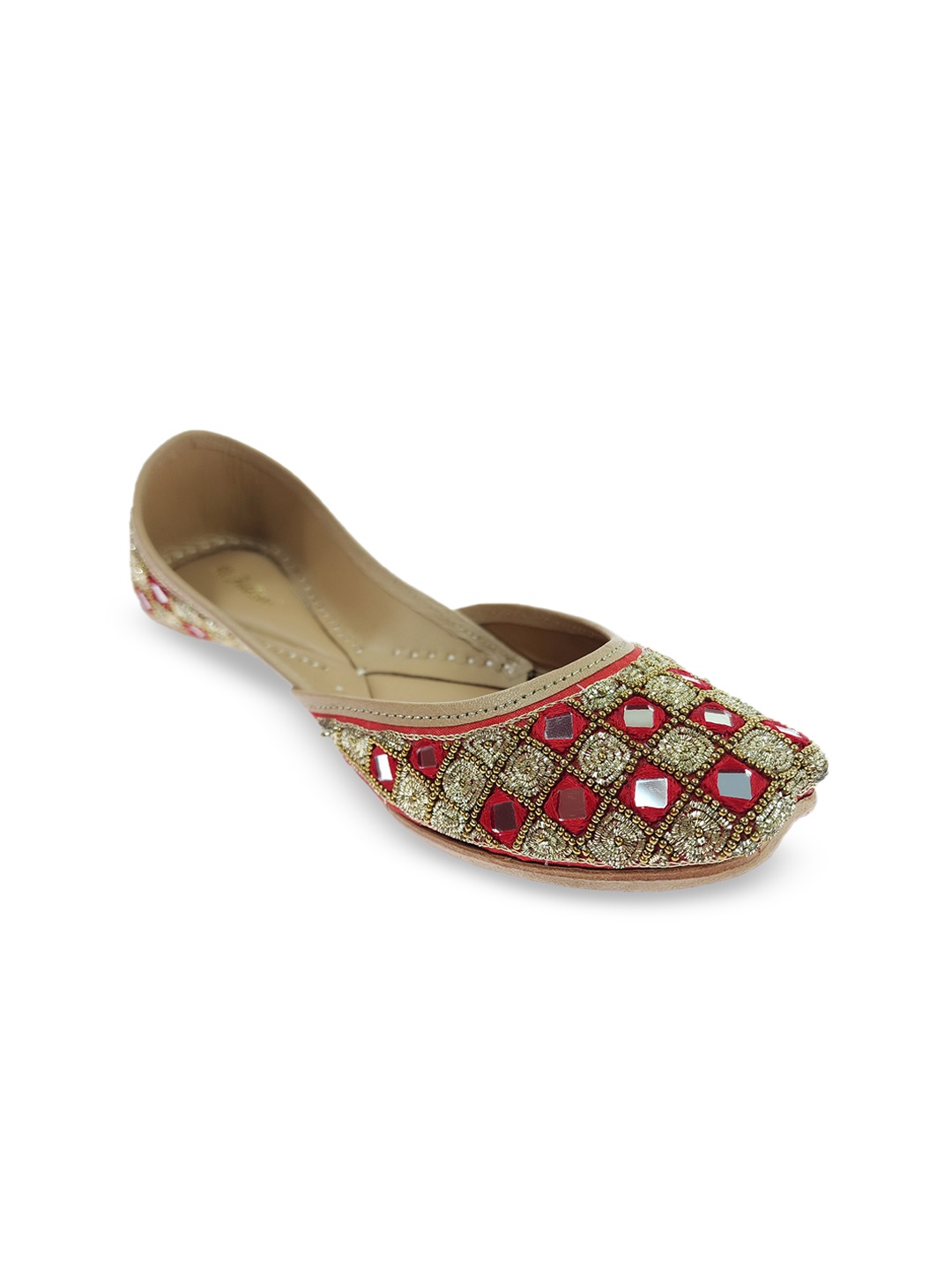 

Fulkari Women Embellished Ethnic Mojaris Flats, Red