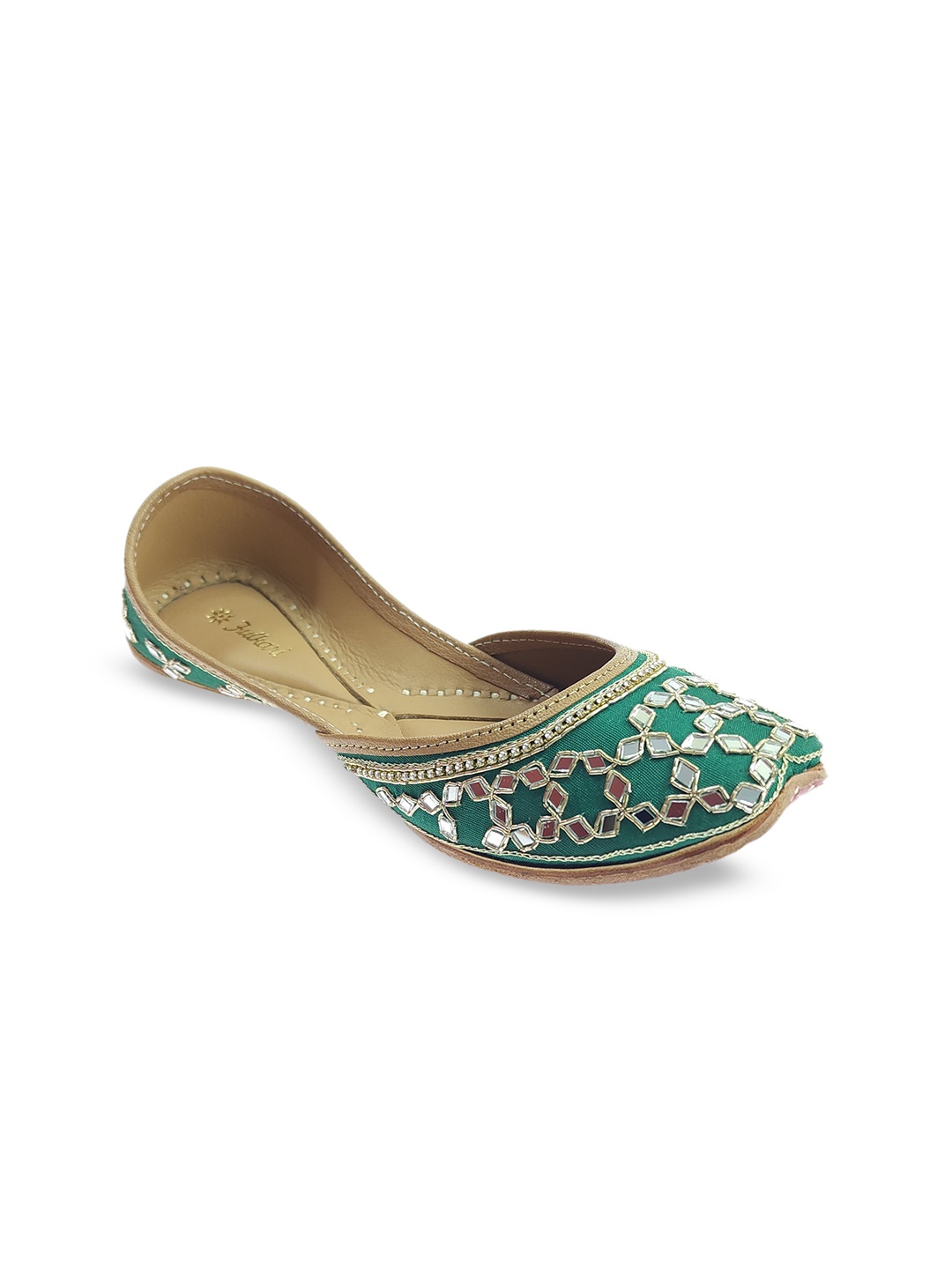 

Fulkari Women Embellished Ethnic Mojaris Flats, Green