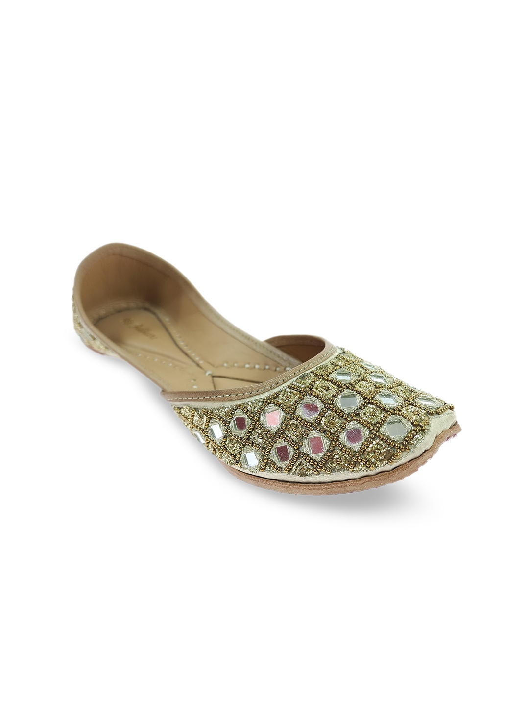 

Fulkari Women Embellished Ethnic Mojaris Flats, Gold