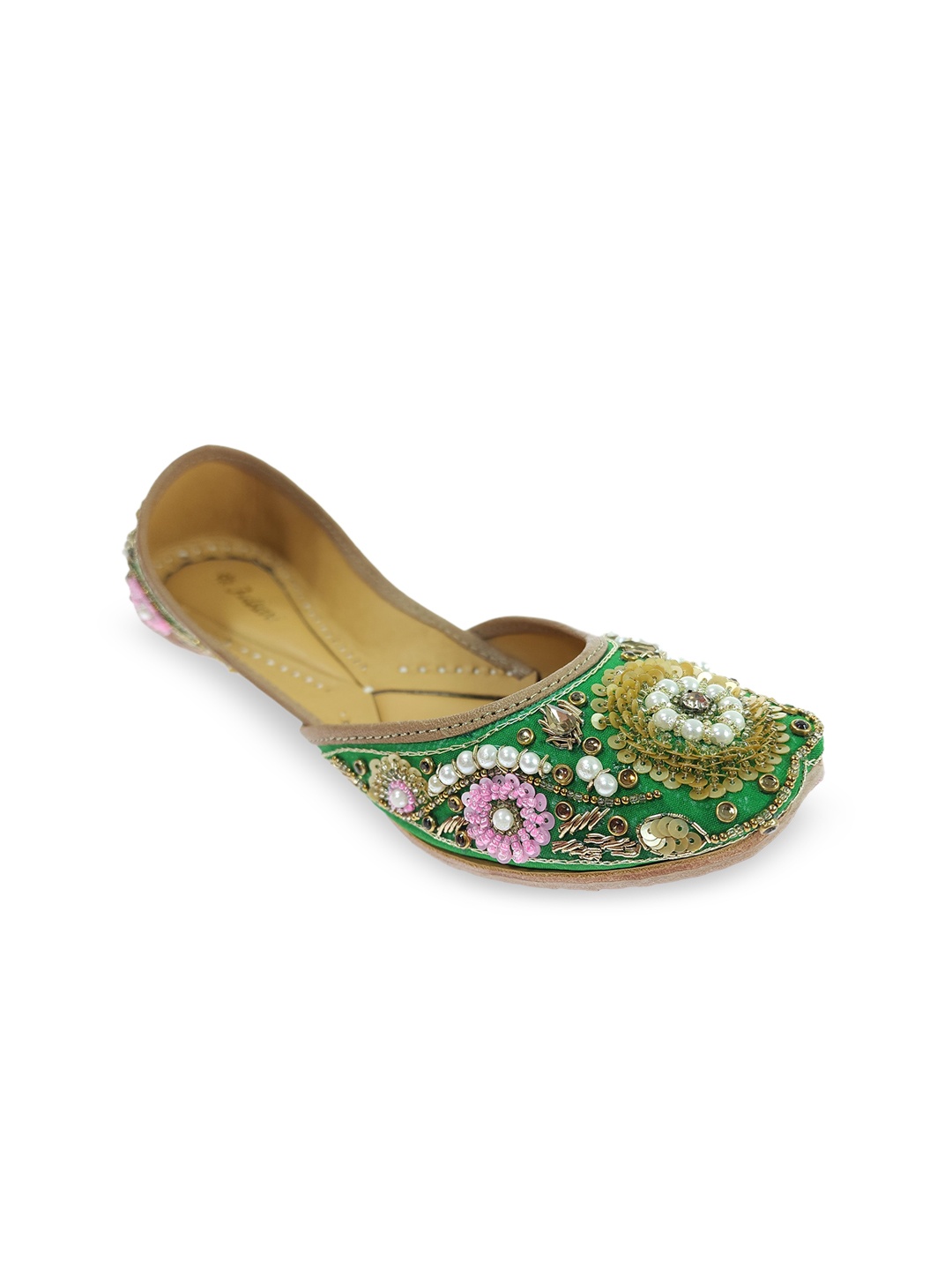 

Fulkari Women Embellished Ethnic Mojaris Flats, Green
