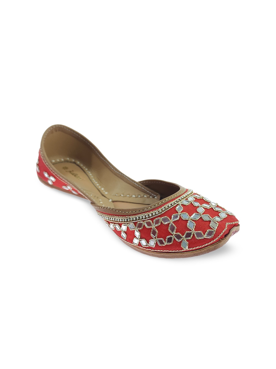 

Fulkari Women Embellished Leather Ethnic Mojaris, Red