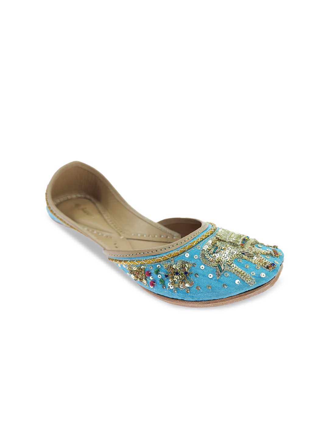 

Fulkari Women Embellished Ethnic Mojaris Flats, Turquoise blue