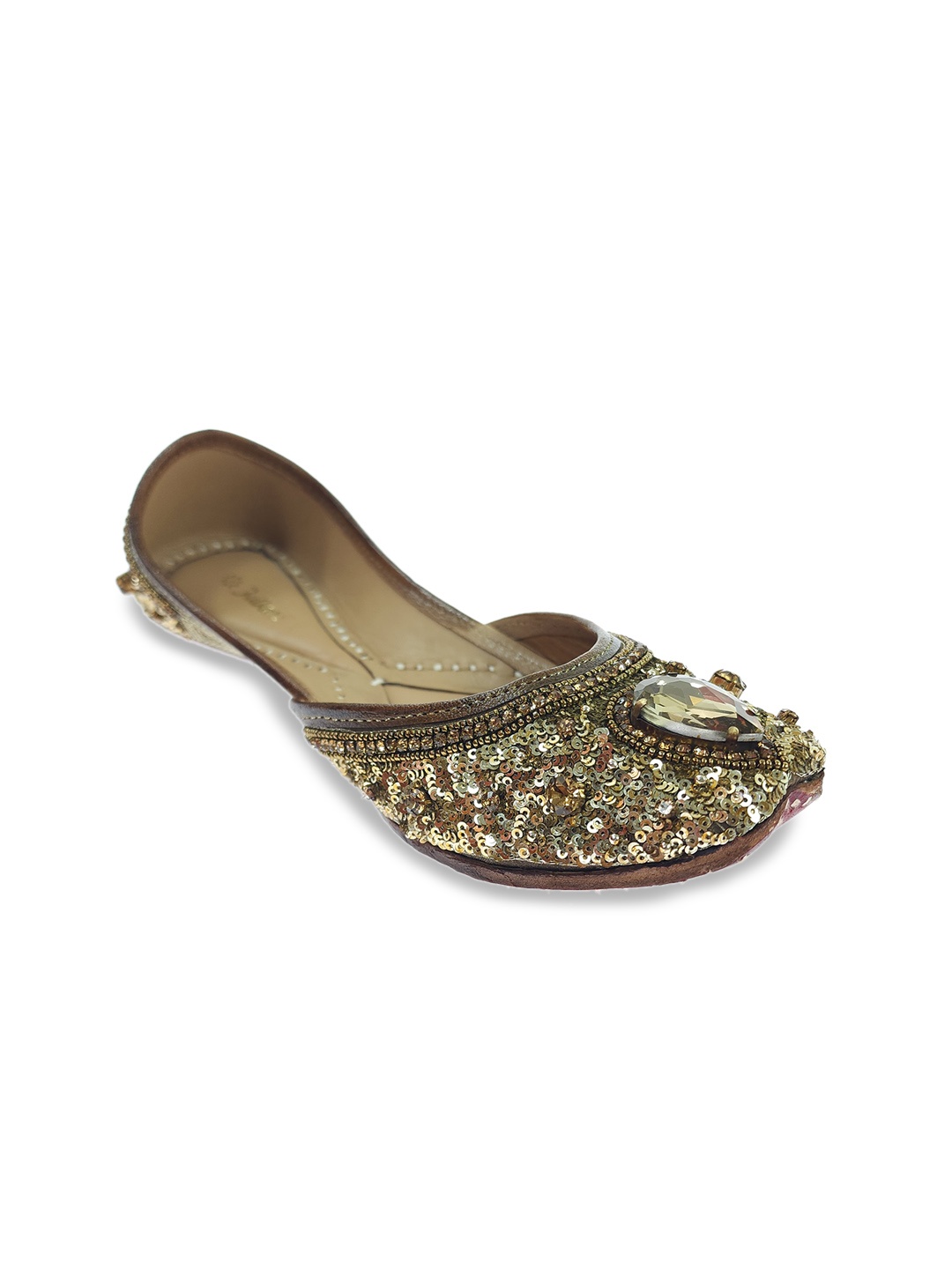 

Fulkari Women Embellished Pure Leather Ethnic Mojaris, Tan