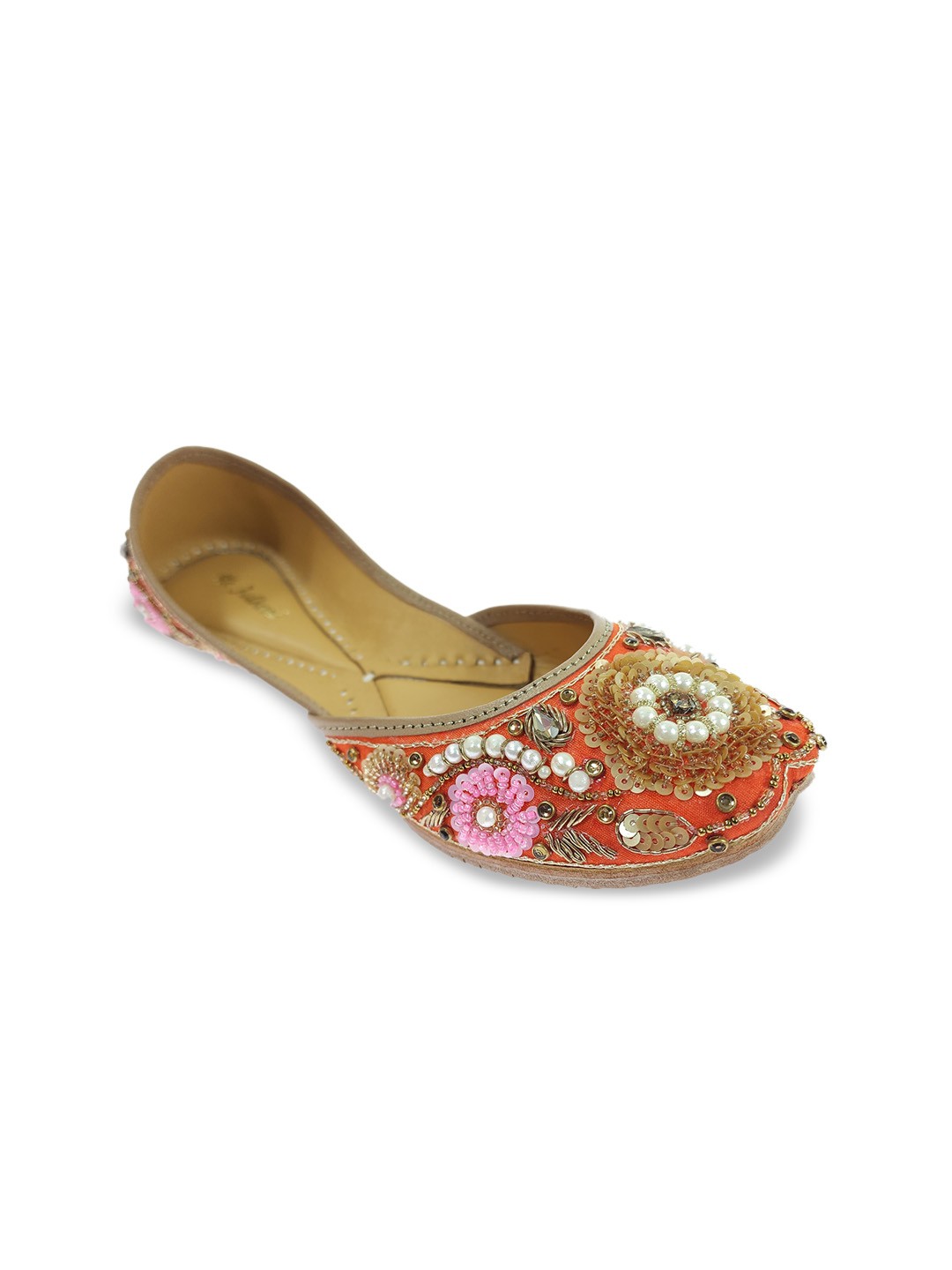 

Fulkari Women Embellished Ethnic Mojaris Flats, Orange