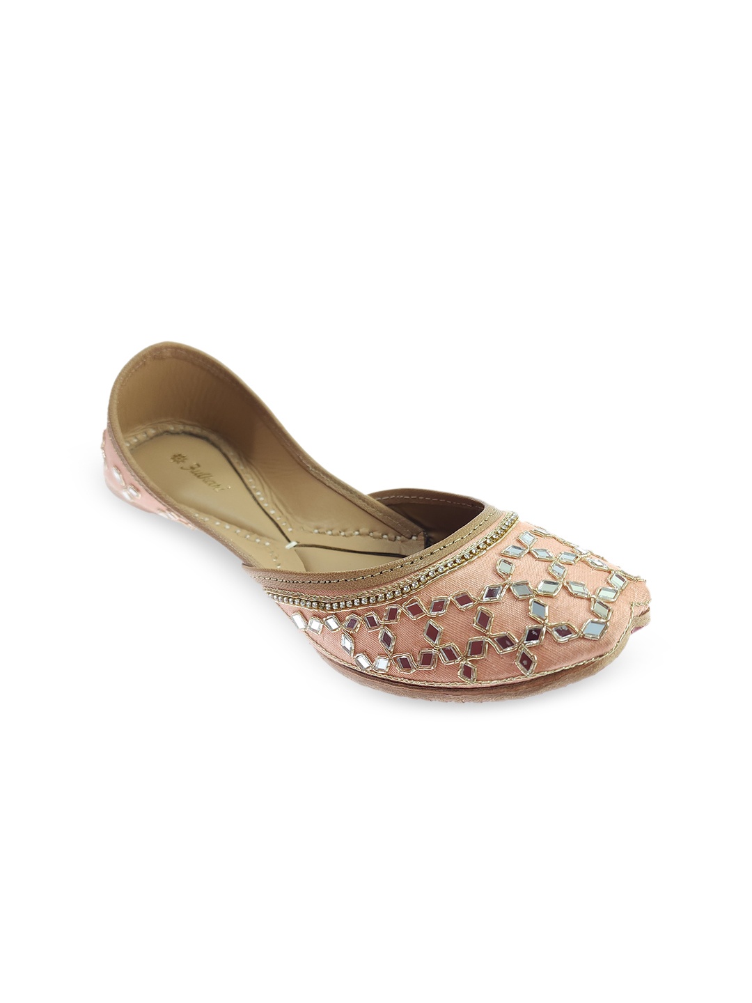 

Fulkari Women Embellished Ethnic Pure Leather Mojaris, Peach