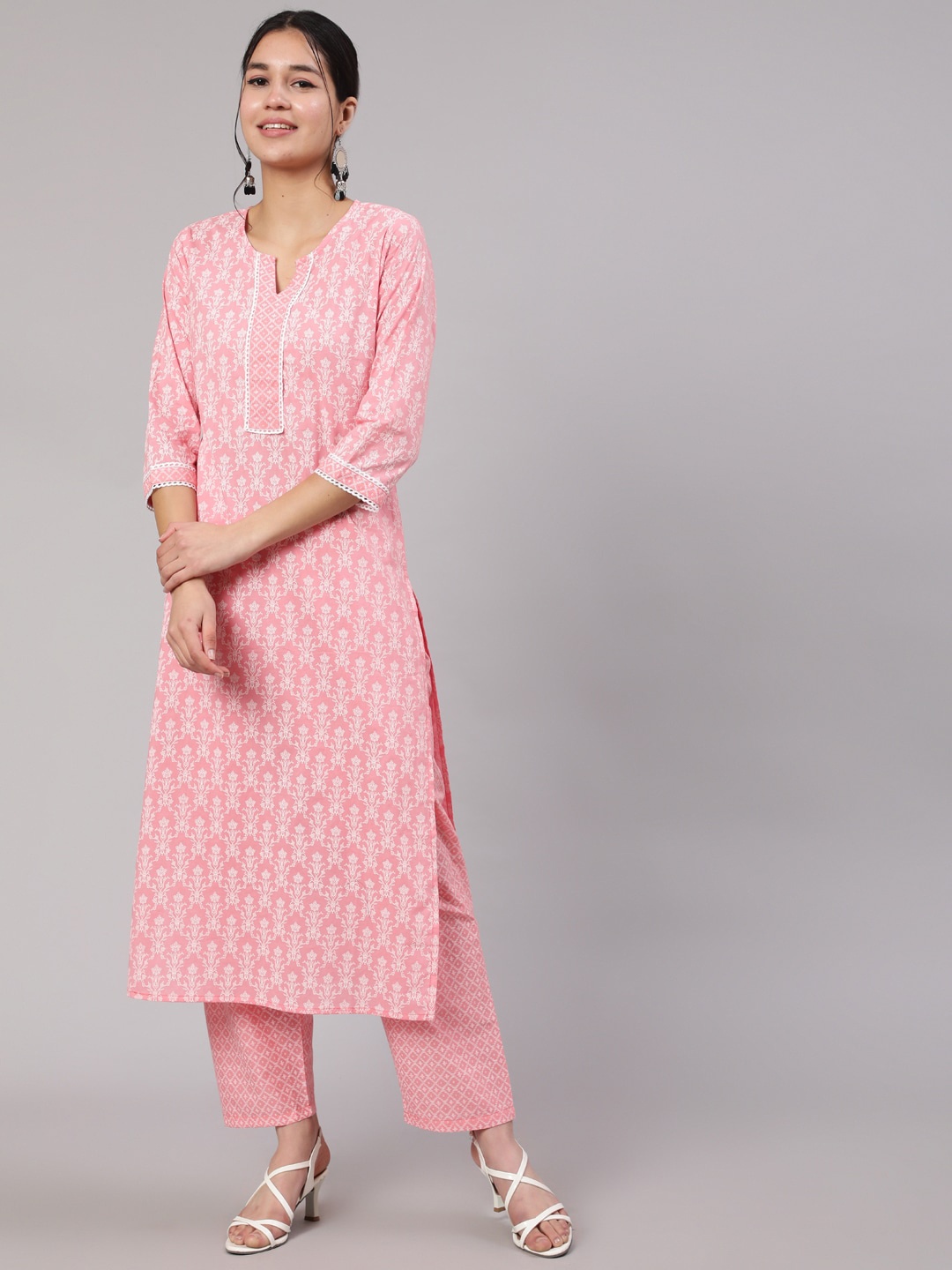 

Nayo Ethnic Motifs Printed Pure Cotton Kurta with Trousers, Pink