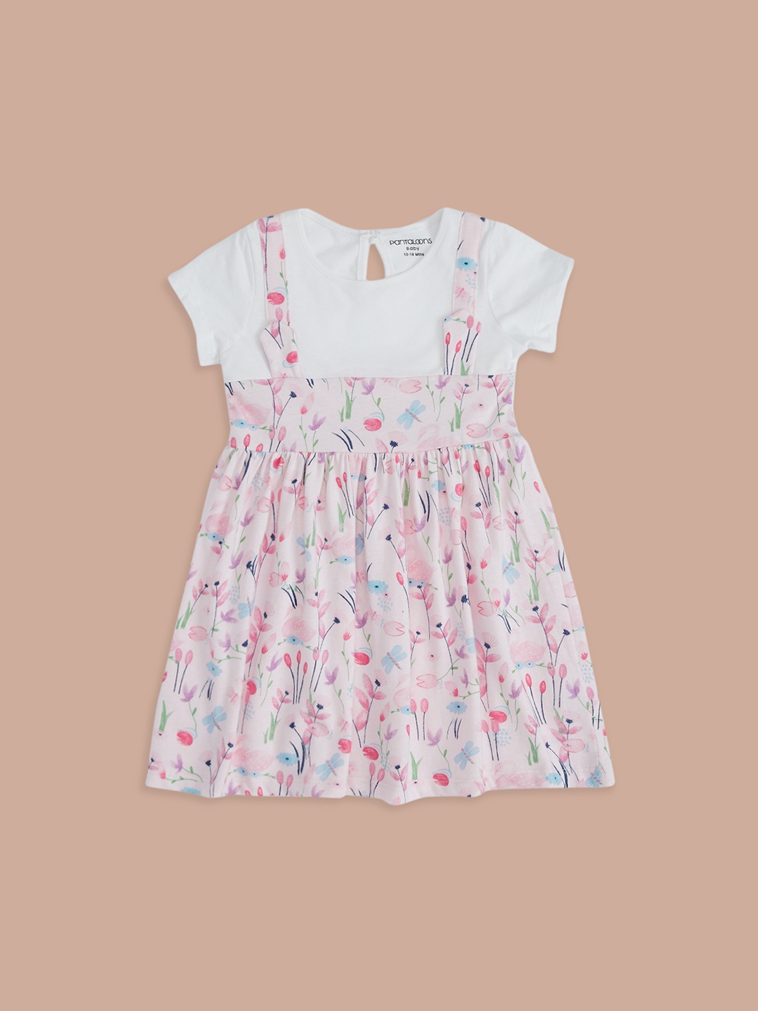 

Pantaloons Baby Floral Printed Round Neck Pinafore Cotton Dress, Pink