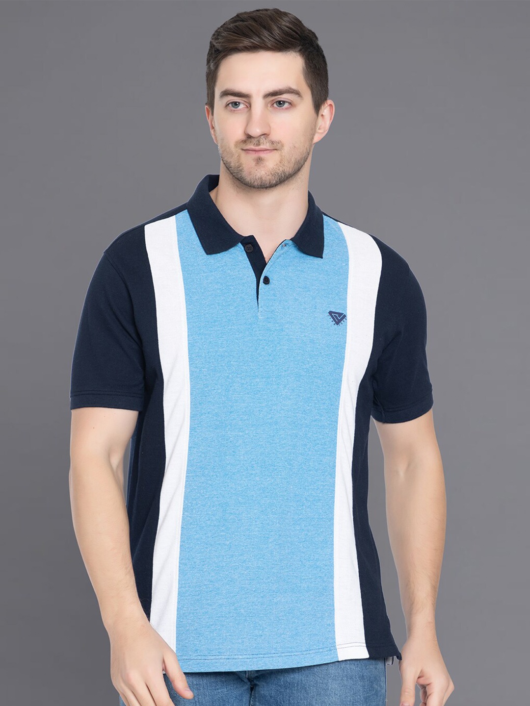 

Club York Men Colourblocked Polo Collar Cotton T-shirt, Navy blue
