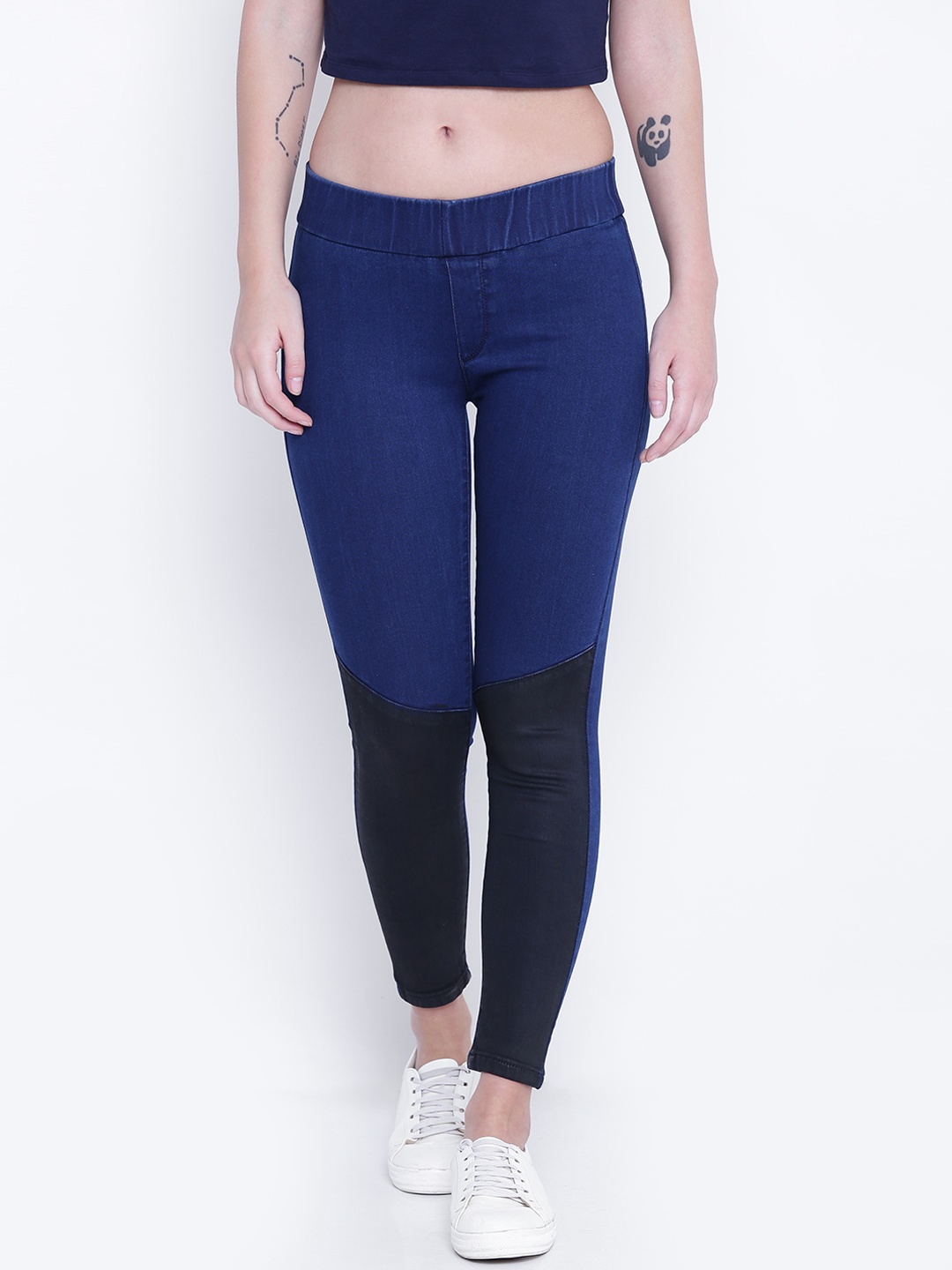 

Pepe Jeans Blue & Black Colourblocked Ankle-Length Jeggings