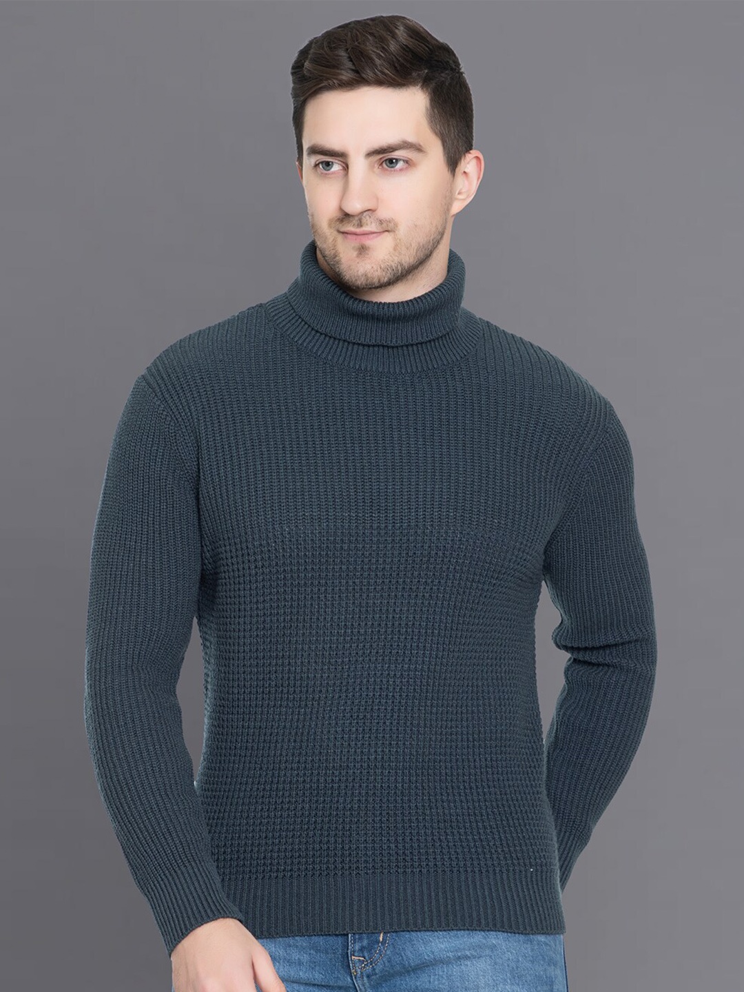 

Club York Men Ribbed Turtle Neck Acrylic Pullover, Green