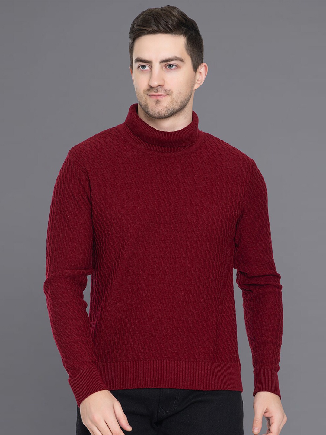 

Club York Men Cable Knit Turtle Neck Acrylic Pullover, Maroon