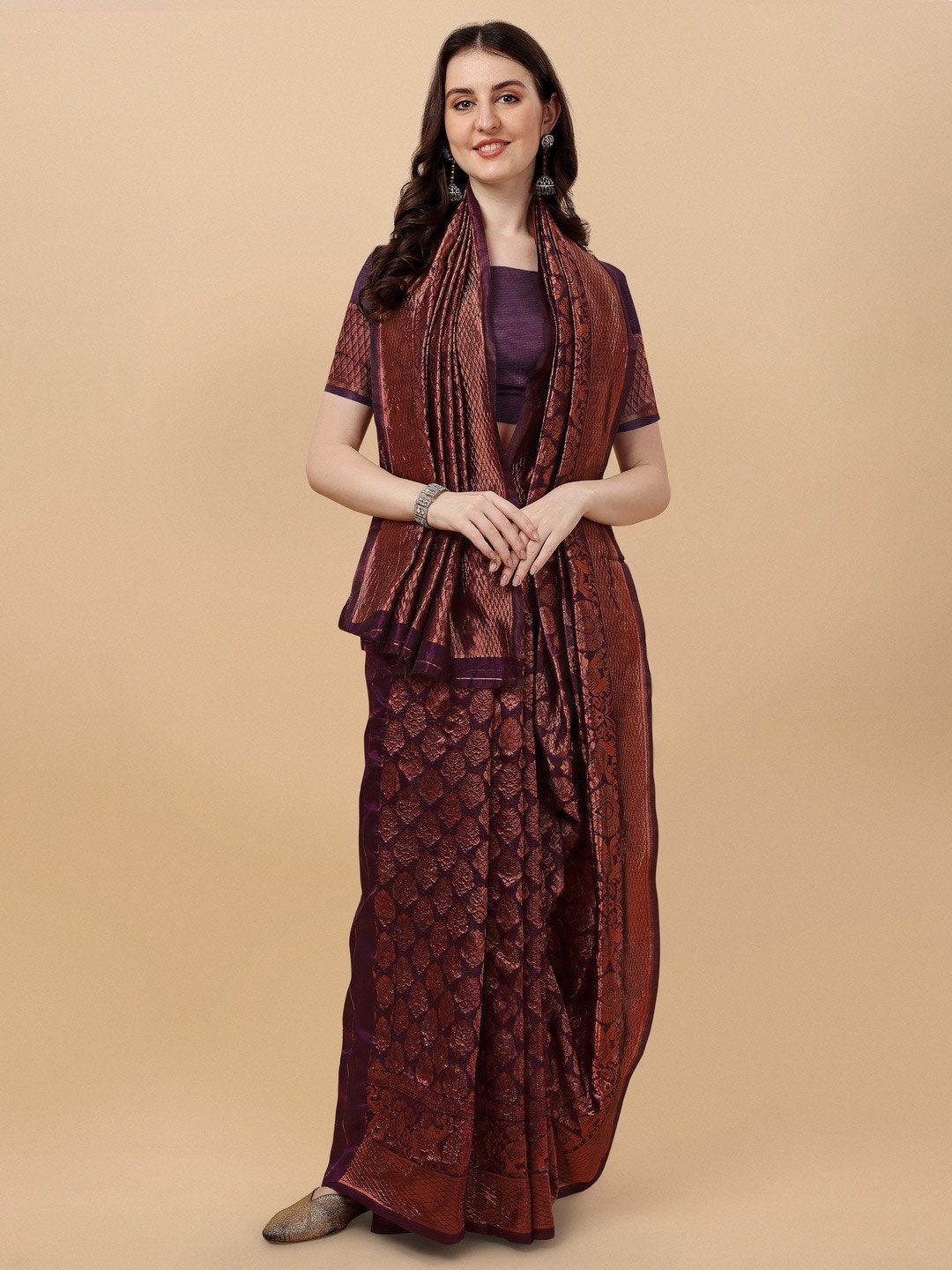 

BESUCHER Gold Woven Design Zari Silk Blend Banarasi Saree, Maroon