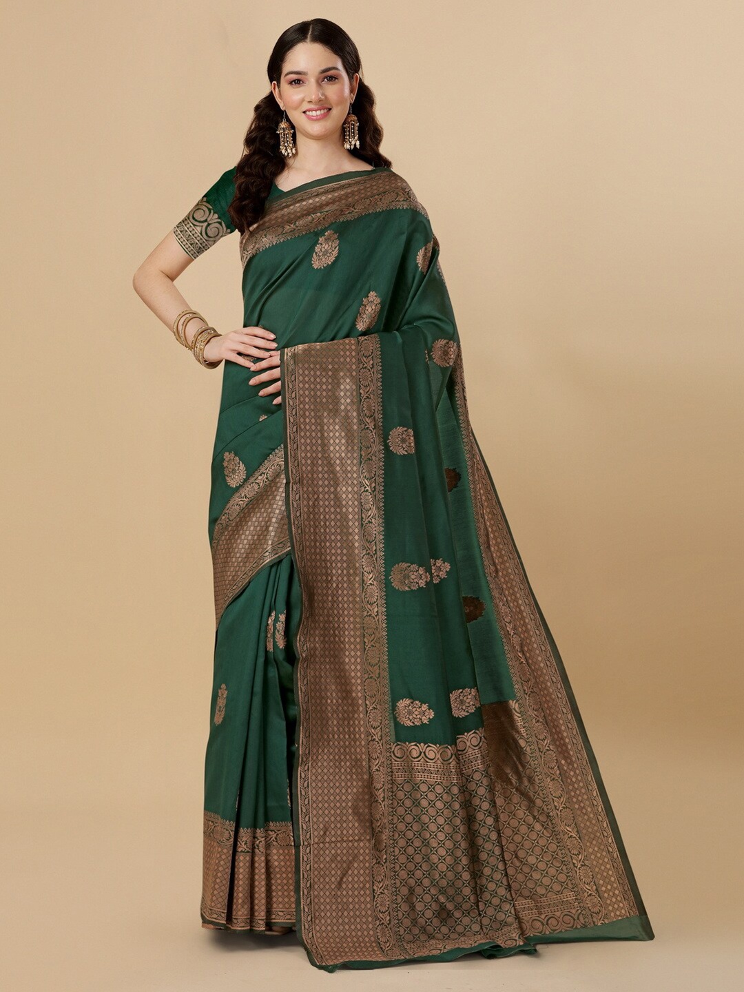 

BESUCHER Ethnic Motifs Zari Kanjeevaram Saree, Green