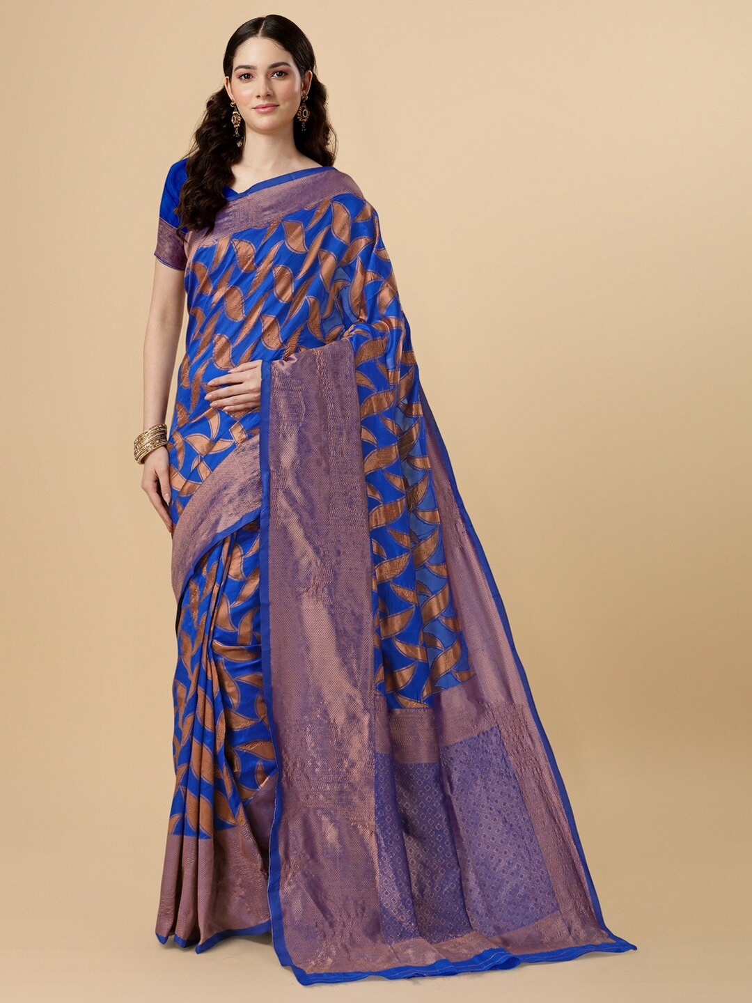 

BESUCHER Zari Silk Blend Kanjeevaram Saree, Blue