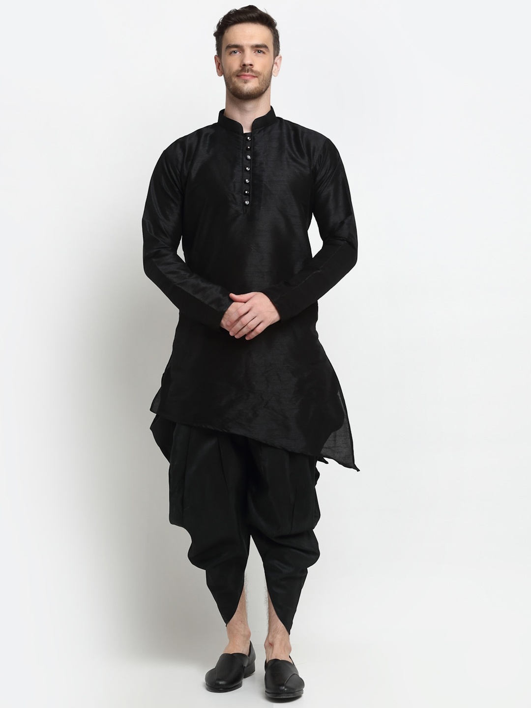 

Benstoke Men Mandarin Collar Kurta with Dhoti Pants, Black