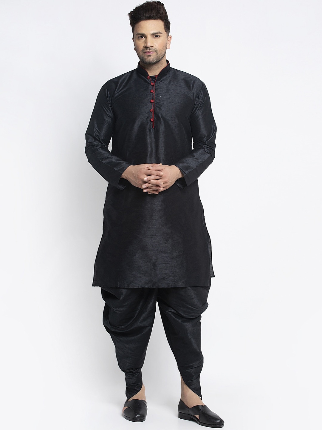 

Benstoke Men Mandarin Collar Kurta with Harem Pants, Black