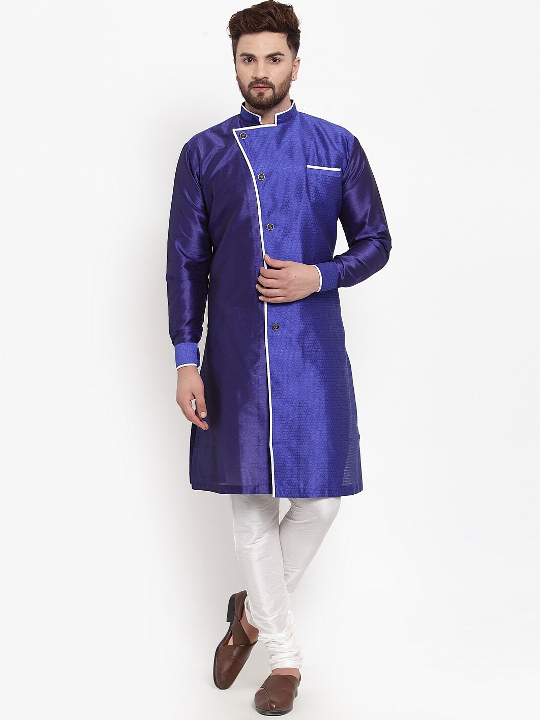 

Benstoke Men Mandarin Collar Kurta with Churidar, Blue