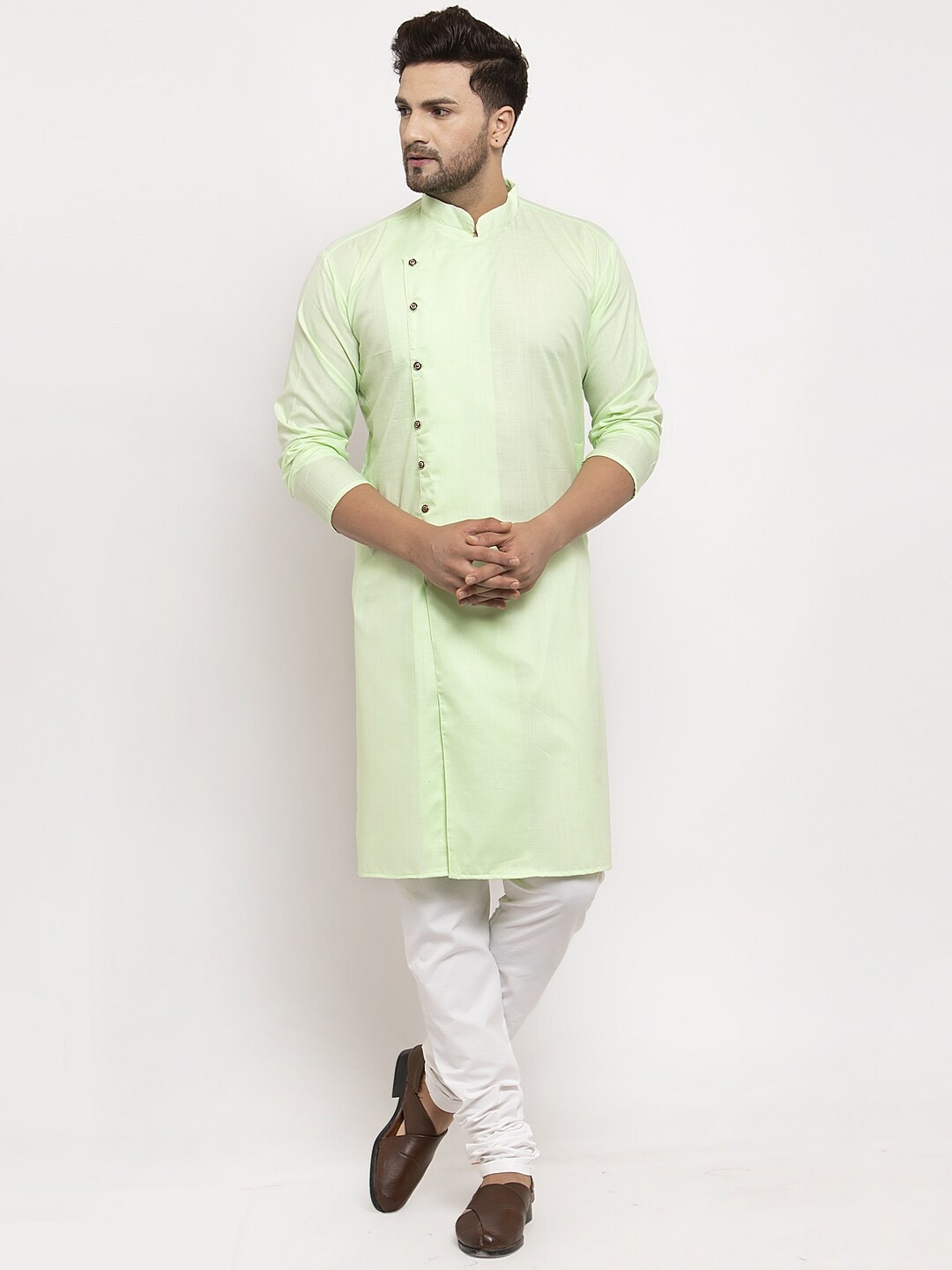 

Benstoke Men Angrakha Kurta with Churidar, Green