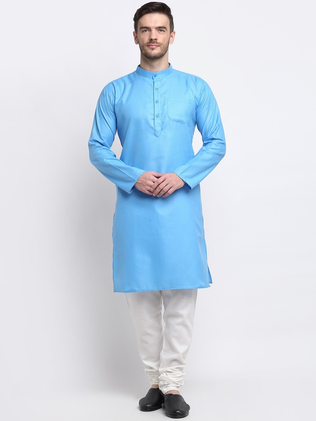 

Benstoke Men Solid Kurta with Churidar, Blue