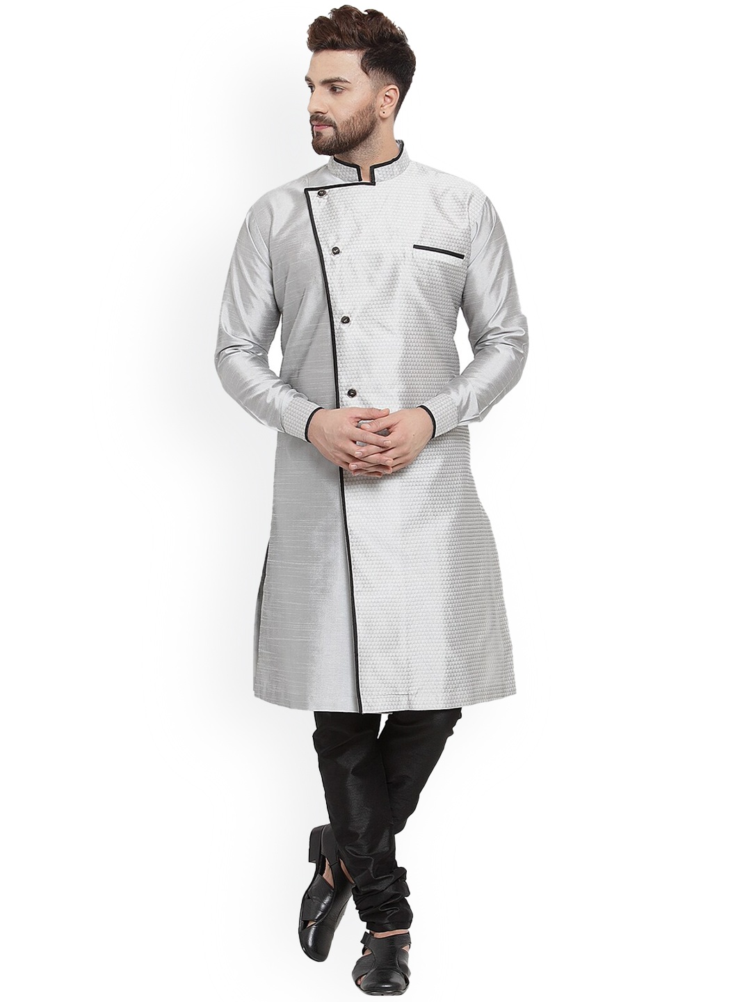 

Benstoke Men Grey Ethnic Motifs Kurta with Churidar