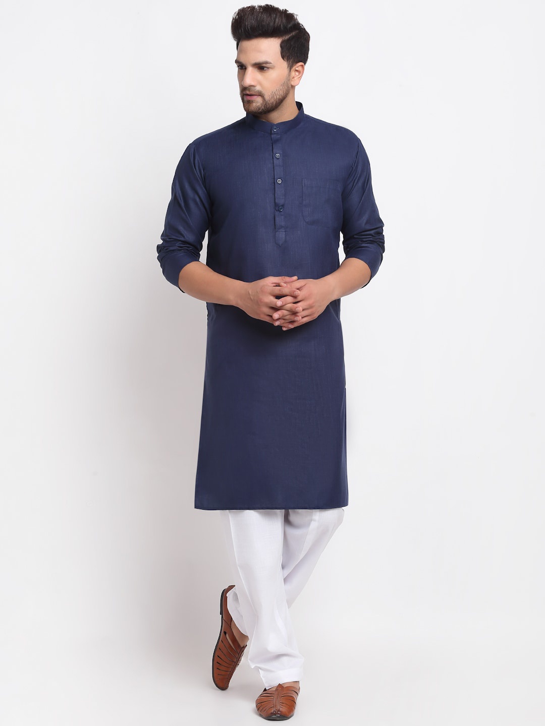 

Benstoke Men Solid Kurta with Salwar, Navy blue