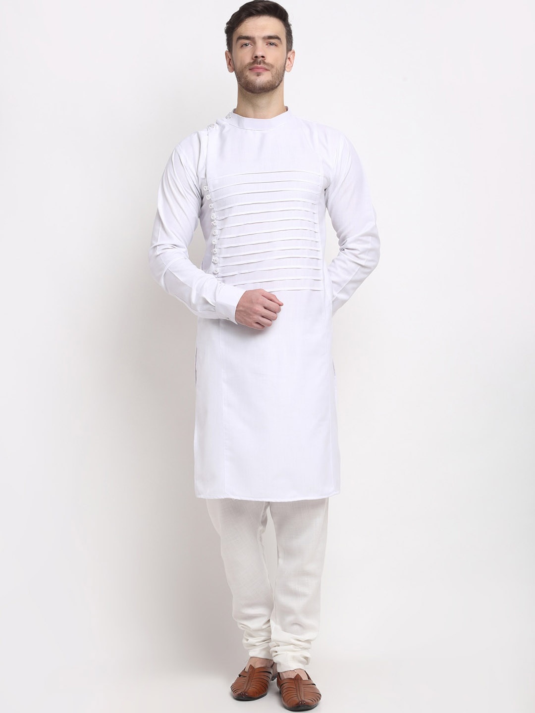 

Benstoke Men Panelled Kurta with Churidar, White