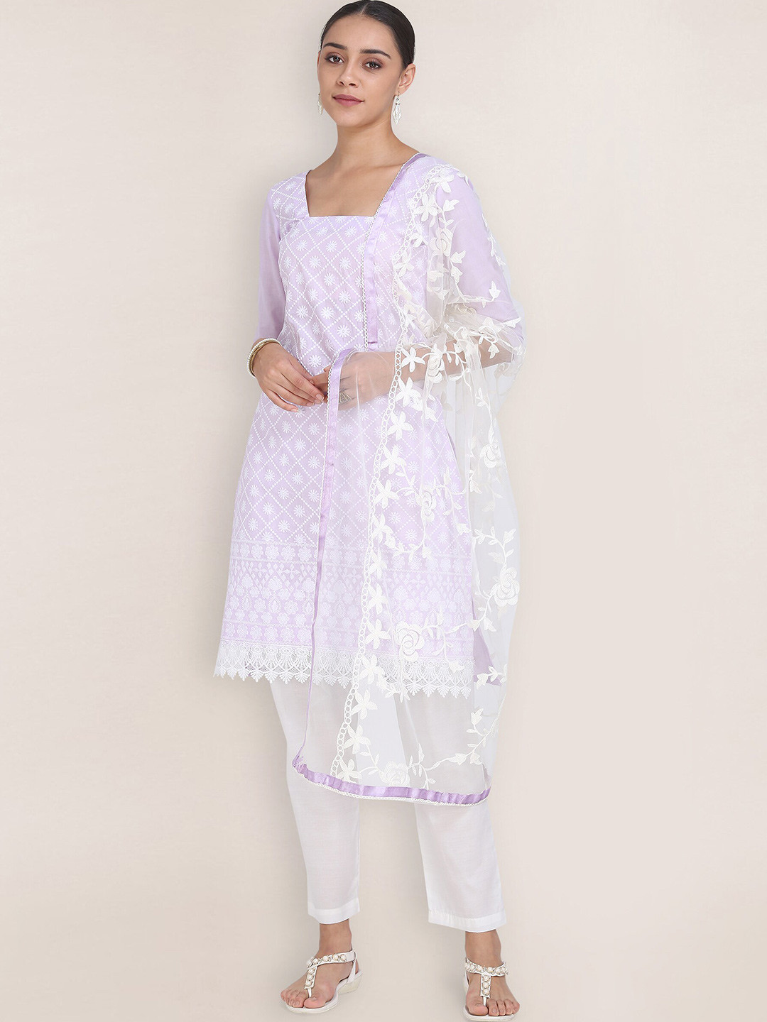 

Ethnic Junction Embroidered Unstitched Dress Material, Lavender