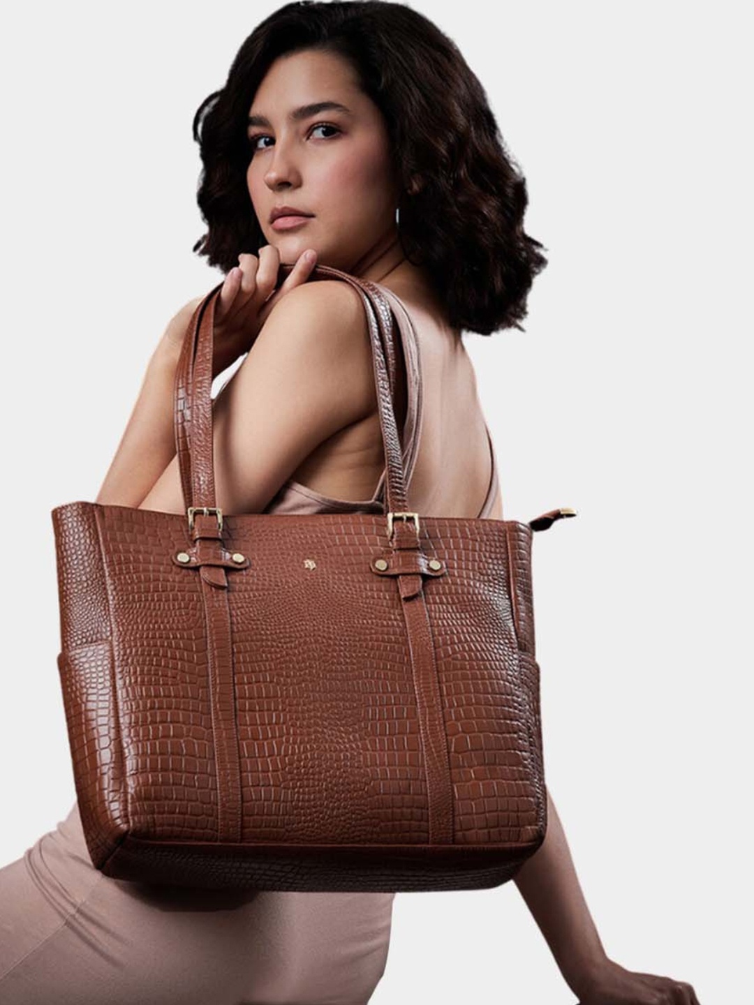 

Tortoise Avril Textured Genuine Leather Laptop Handbag, Tan