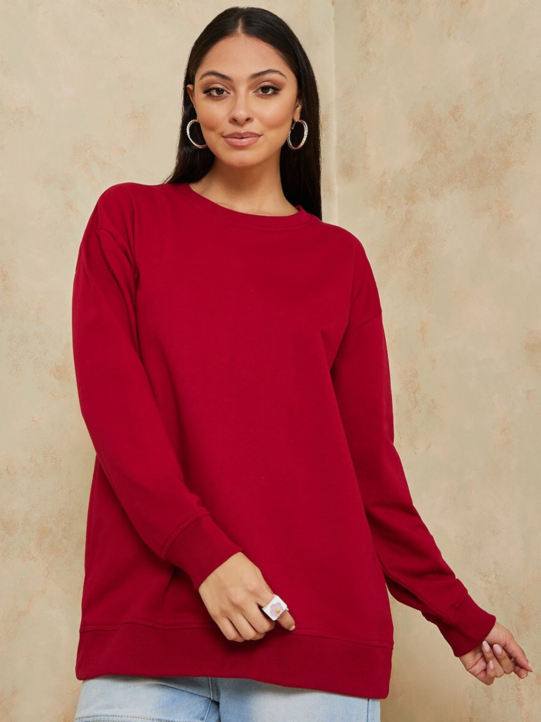 

Styli Women Long Sleeves Cotton Sweatshirt, Burgundy