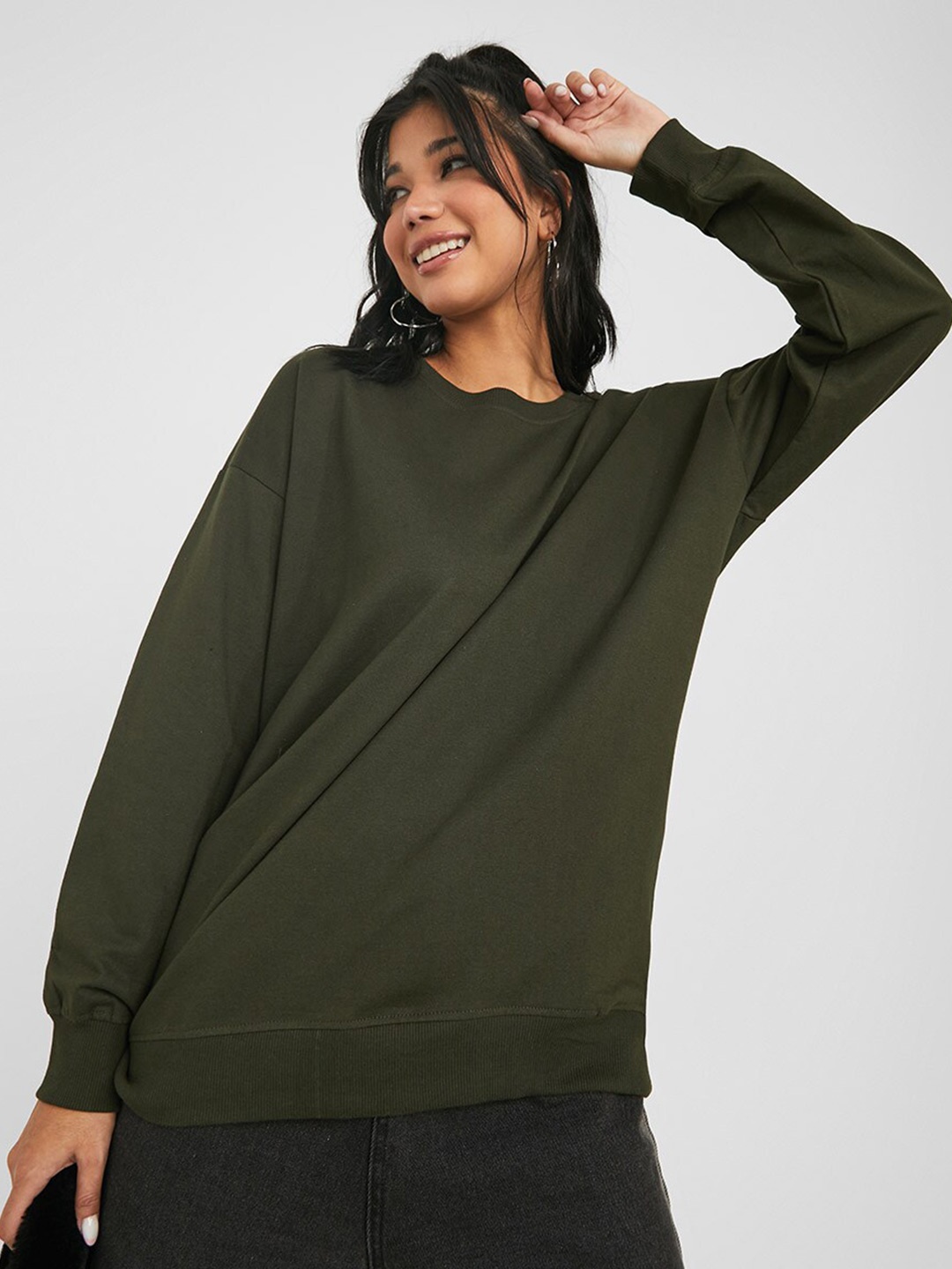 

Styli Women Long Sleeves Cotton Sweatshirt, Olive