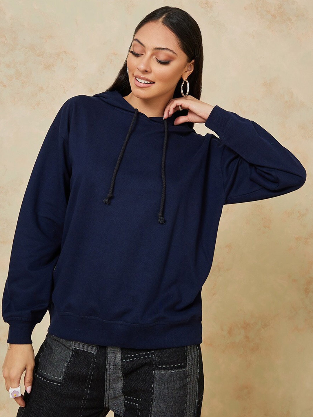 

Styli Women Hooded Long Sleeves Cotton Sweatshirt, Navy blue