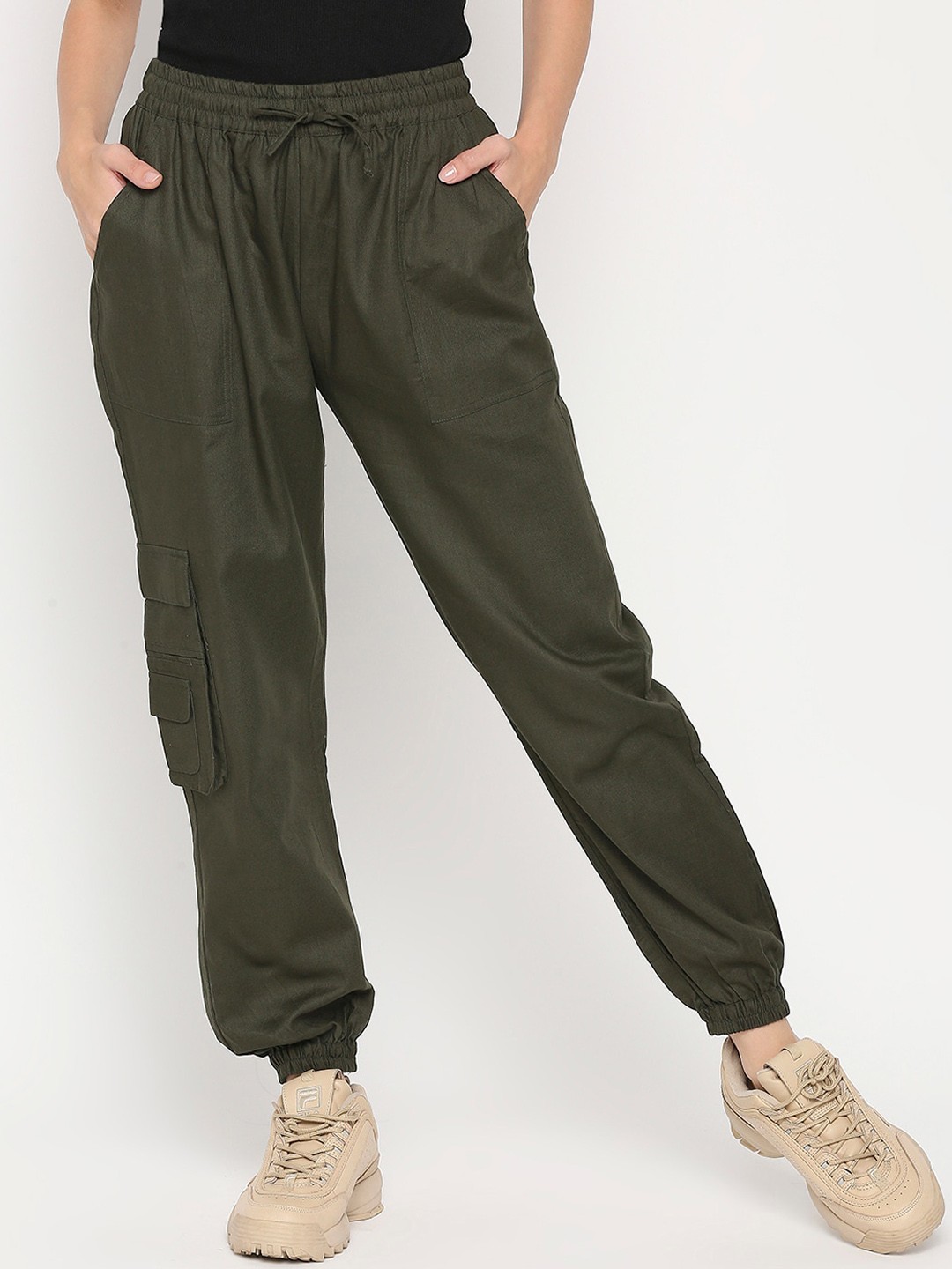 

Remanika Women Cotton Smart Easy Wash Joggers, Olive