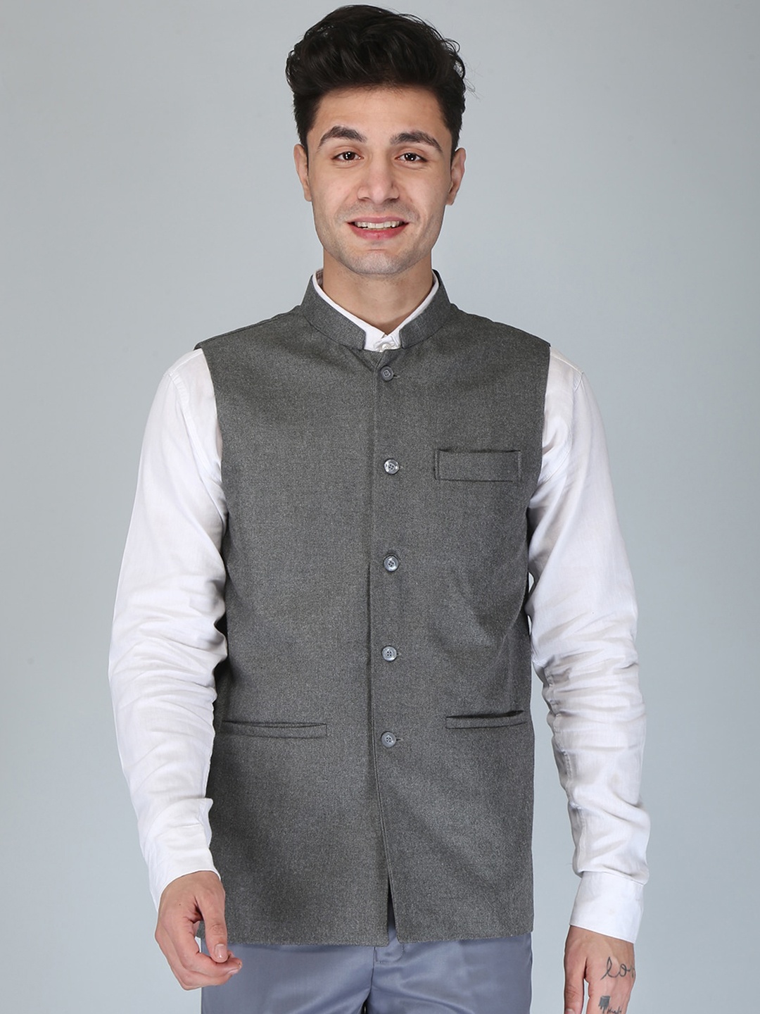 

UNCRAZY Men Woven Design Nehru Jacket, Grey