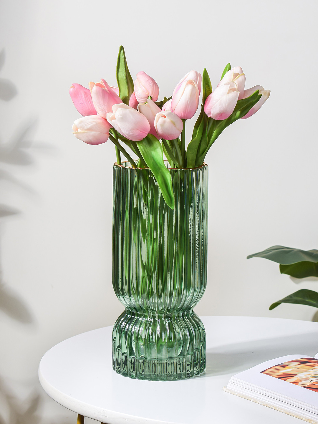 

Nestasia Green Textured Glass Trophy Vase