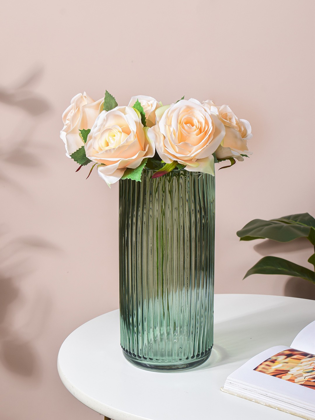 

Nestasia Green Textured Glass Tube Vase
