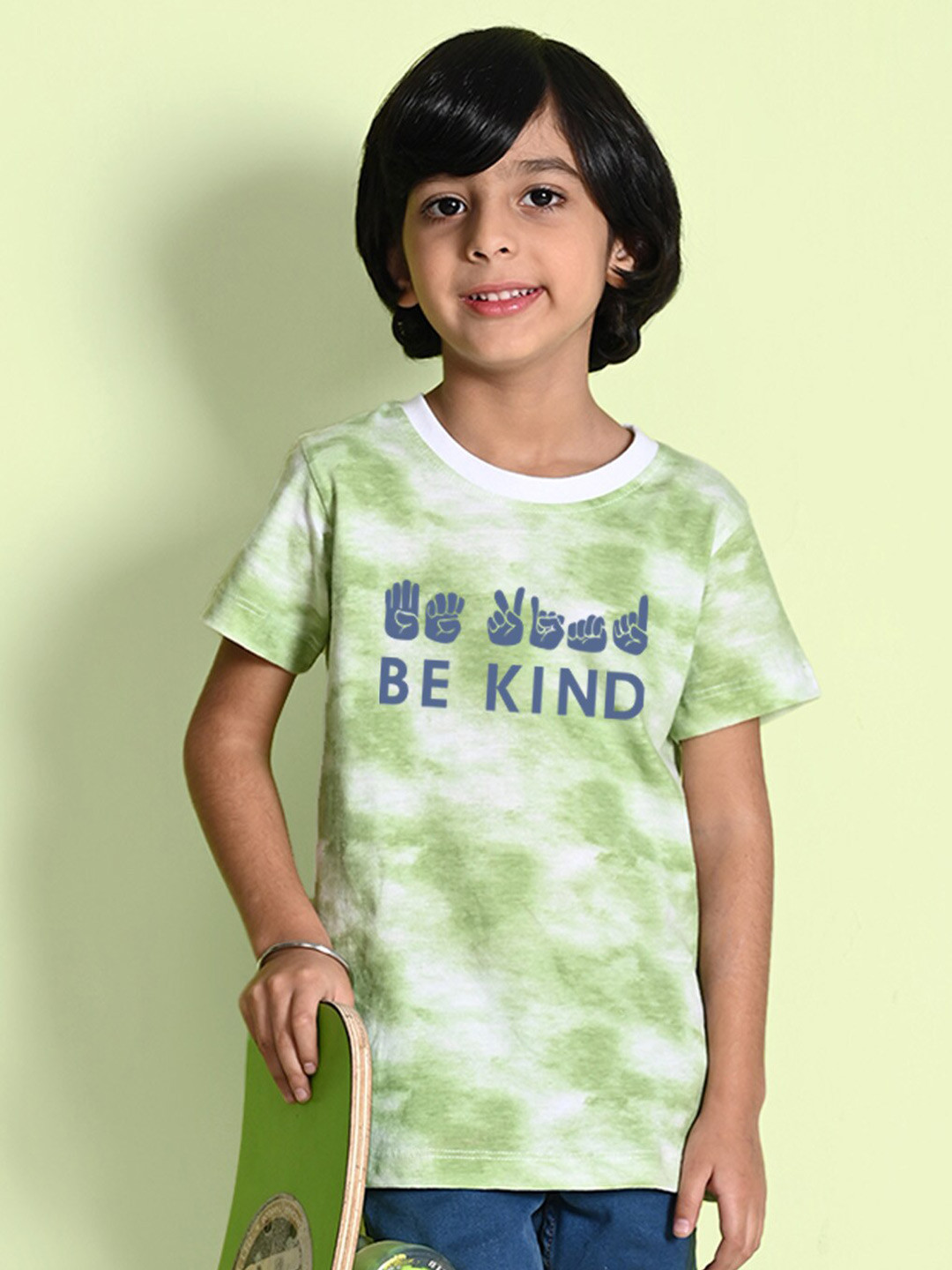 

NUSYL Boys Printed Tie and Dye Round Neck T-shirt, Green