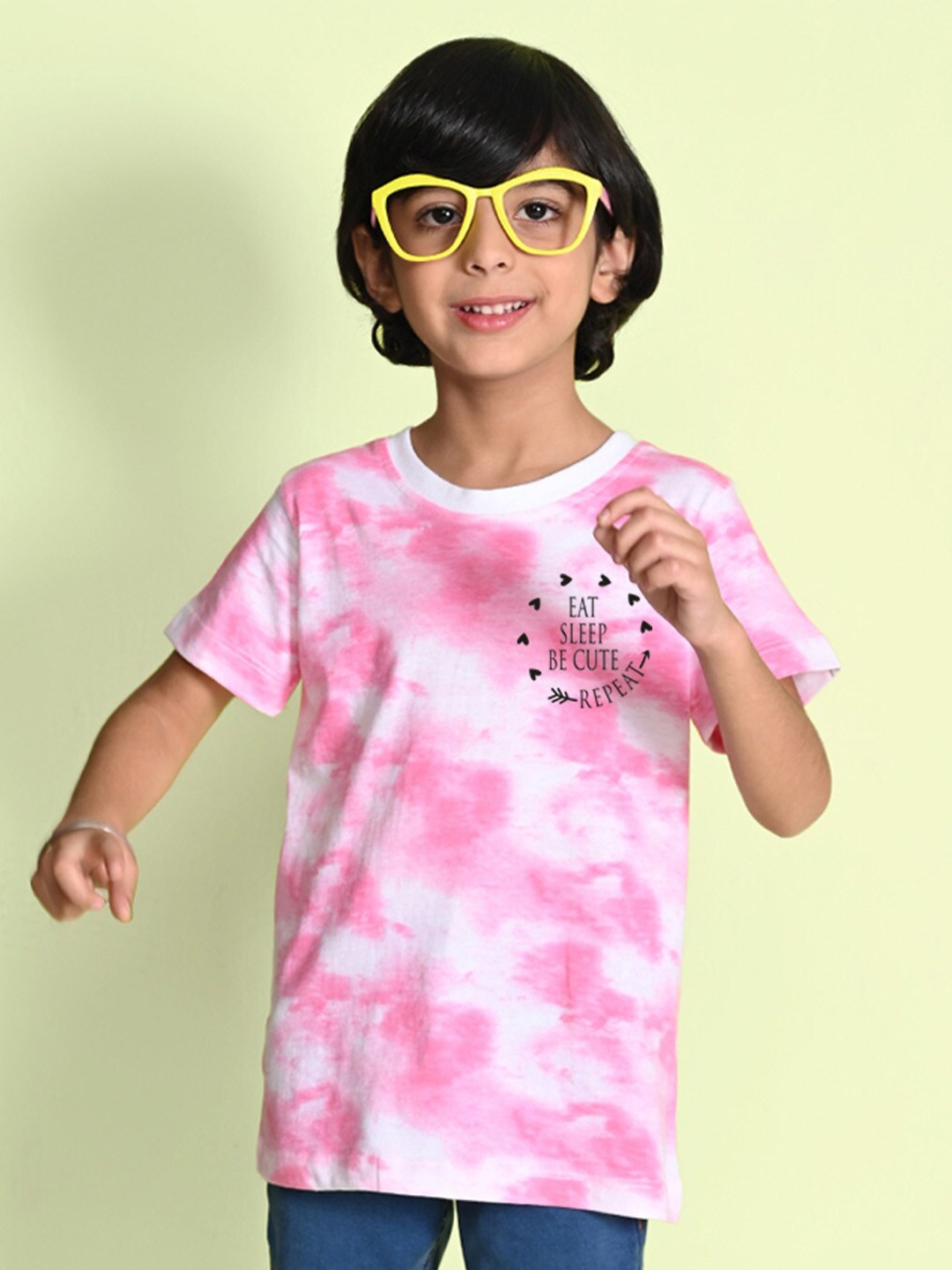 

NUSYL Boys Printed Tie and Dye Round Neck T-shirt, Pink