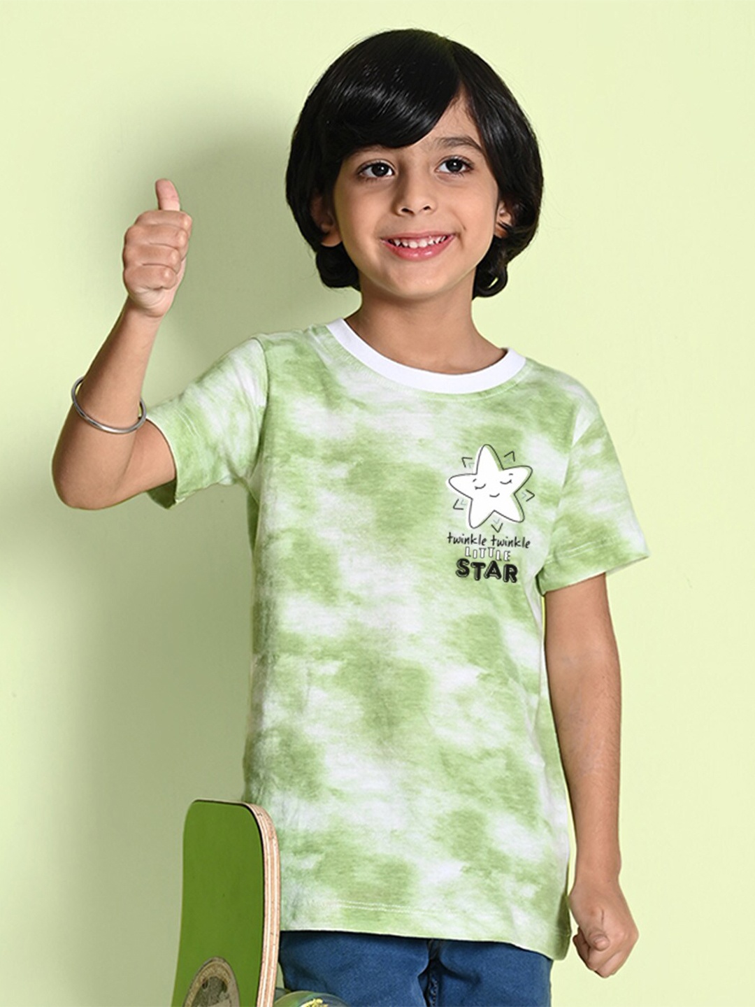 

NUSYL Boys Printed Tie and Dye Round Neck T-shirt, Green
