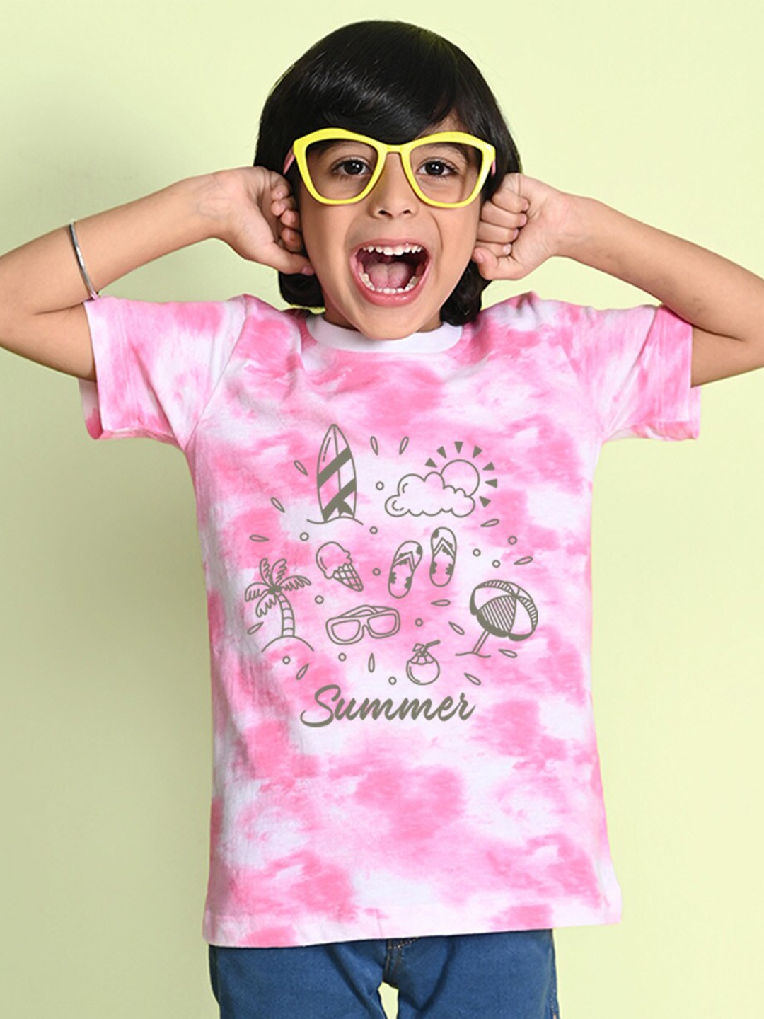 

NUSYL Boys Printed Tie and Dye Round Neck T-shirt, Pink