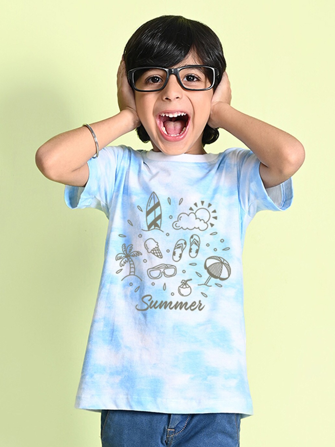 

NUSYL Boys Printed Tie and Dye Round Neck T-shirt, Blue