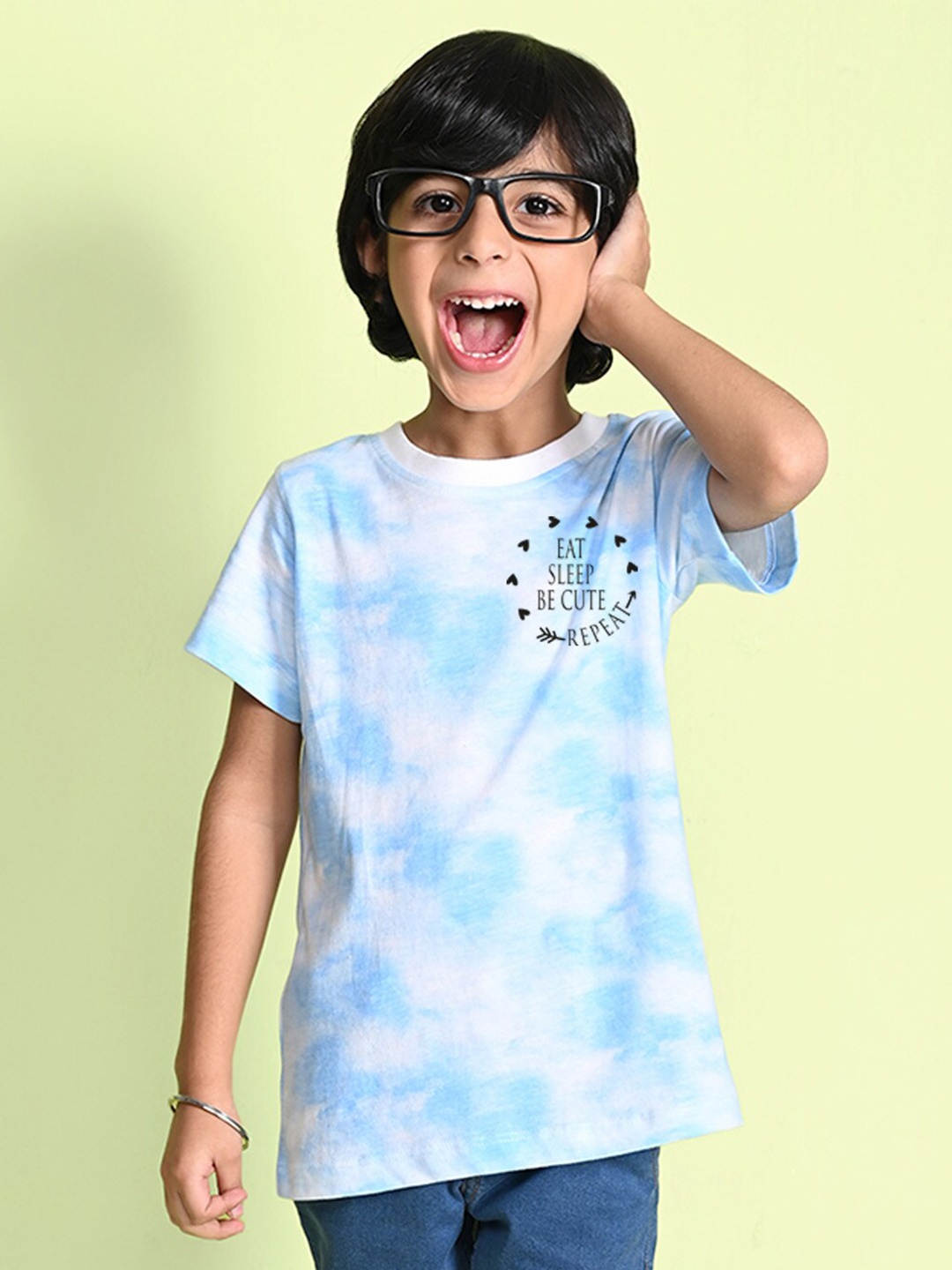 

NUSYL Boys Printed Tie and Dye Round Neck T-shirt, Blue