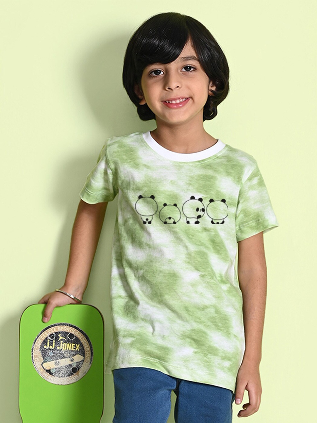 

NUSYL Boys Printed Tie and Dye Round Neck T-shirt, Green