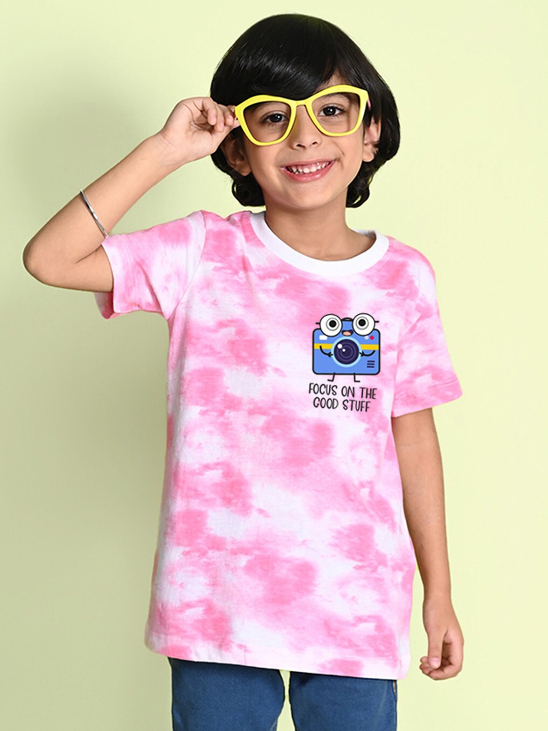 

NUSYL Boys Printed Tie and Dye Round Neck T-shirt, Pink