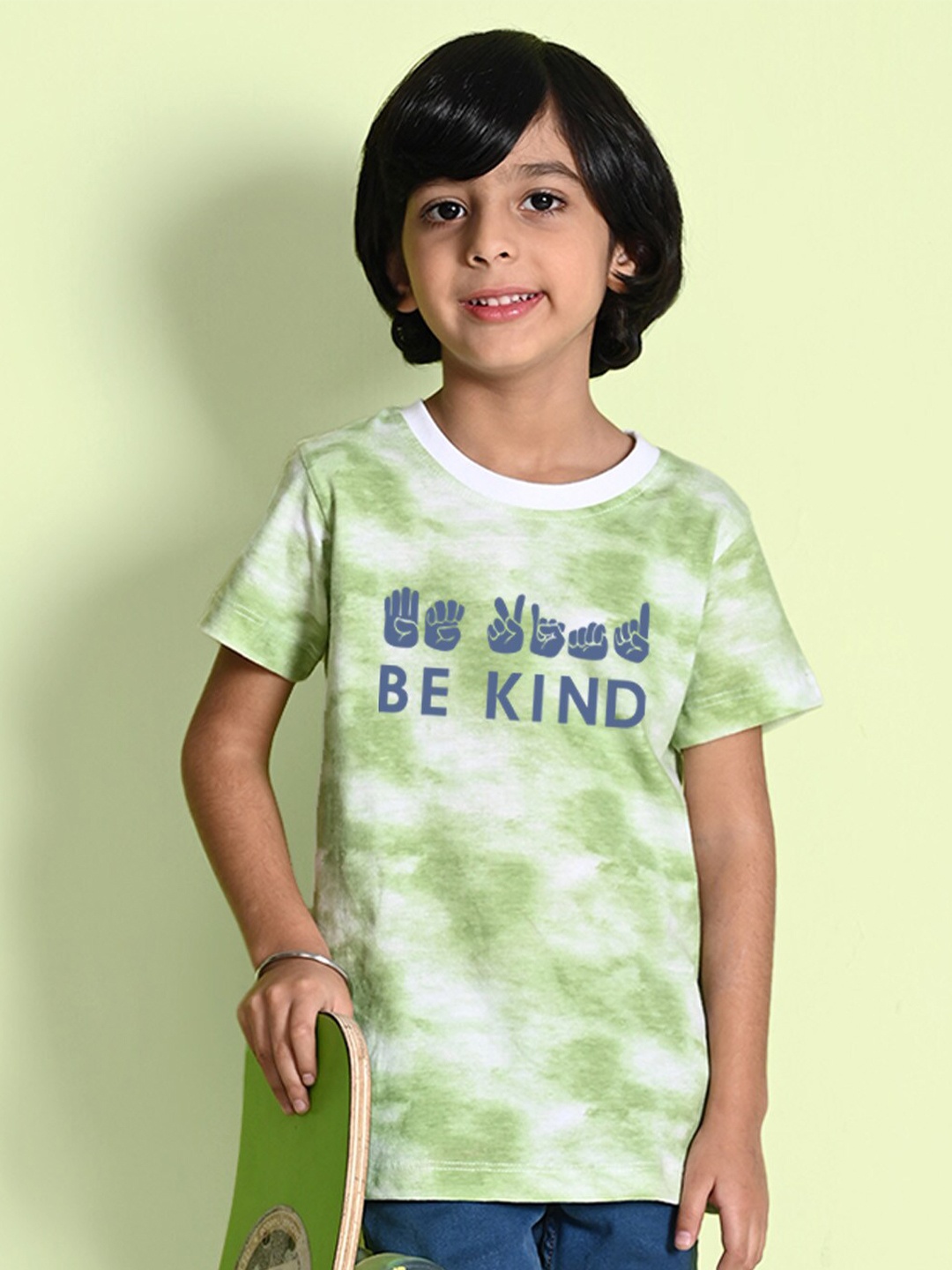 

NUSYL Boys Printed Tie and Dye Round Neck T-shirt, Green