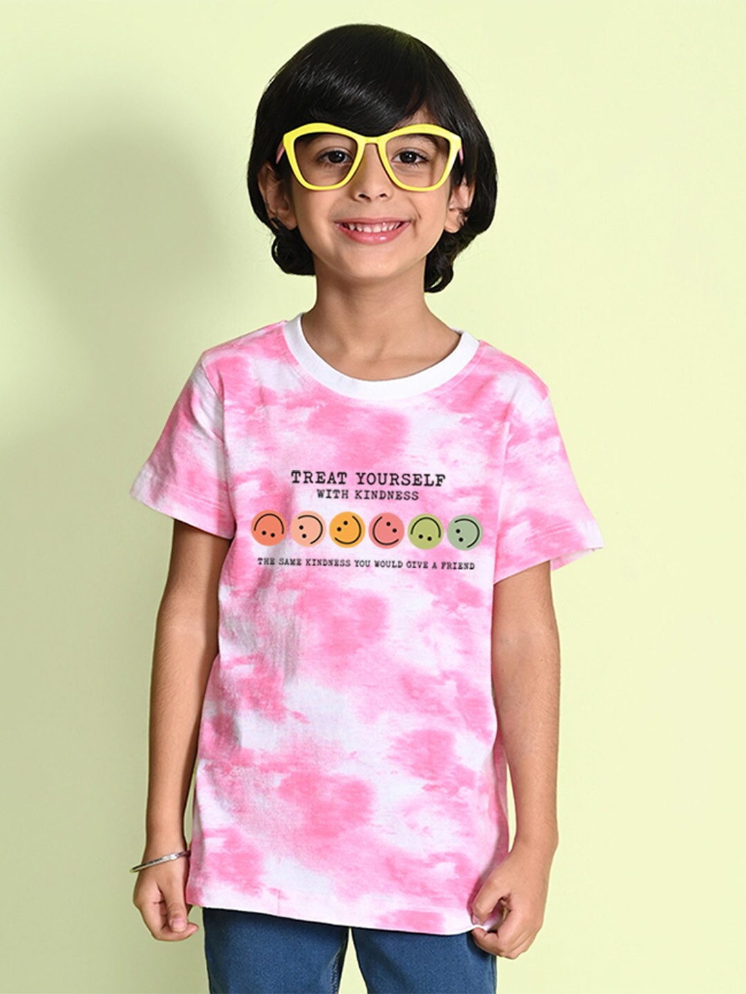 

NUSYL Boys Printed Tie and Dye Round Neck T-shirt, Pink