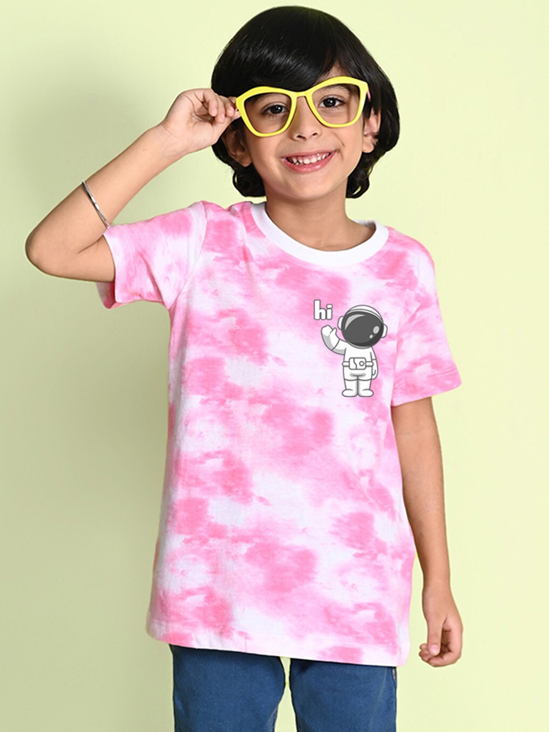 

NUSYL Boys Printed Tie and Dye Round Neck T-shirt, Pink